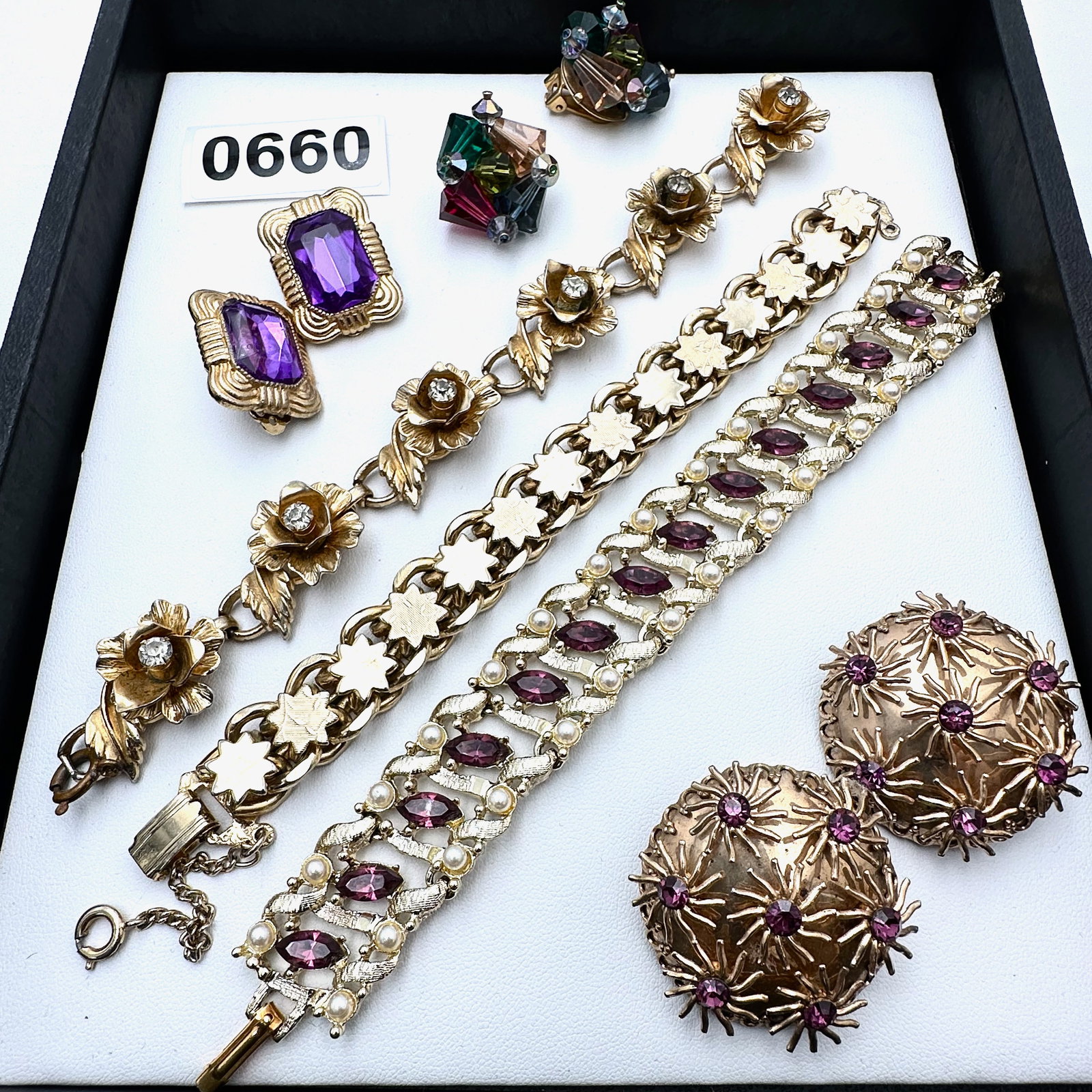 Vintage and Modern Jewelry Group Lot Vintage Bracelets and Rhinestone Crystal Clip Earrings (1 of 2)