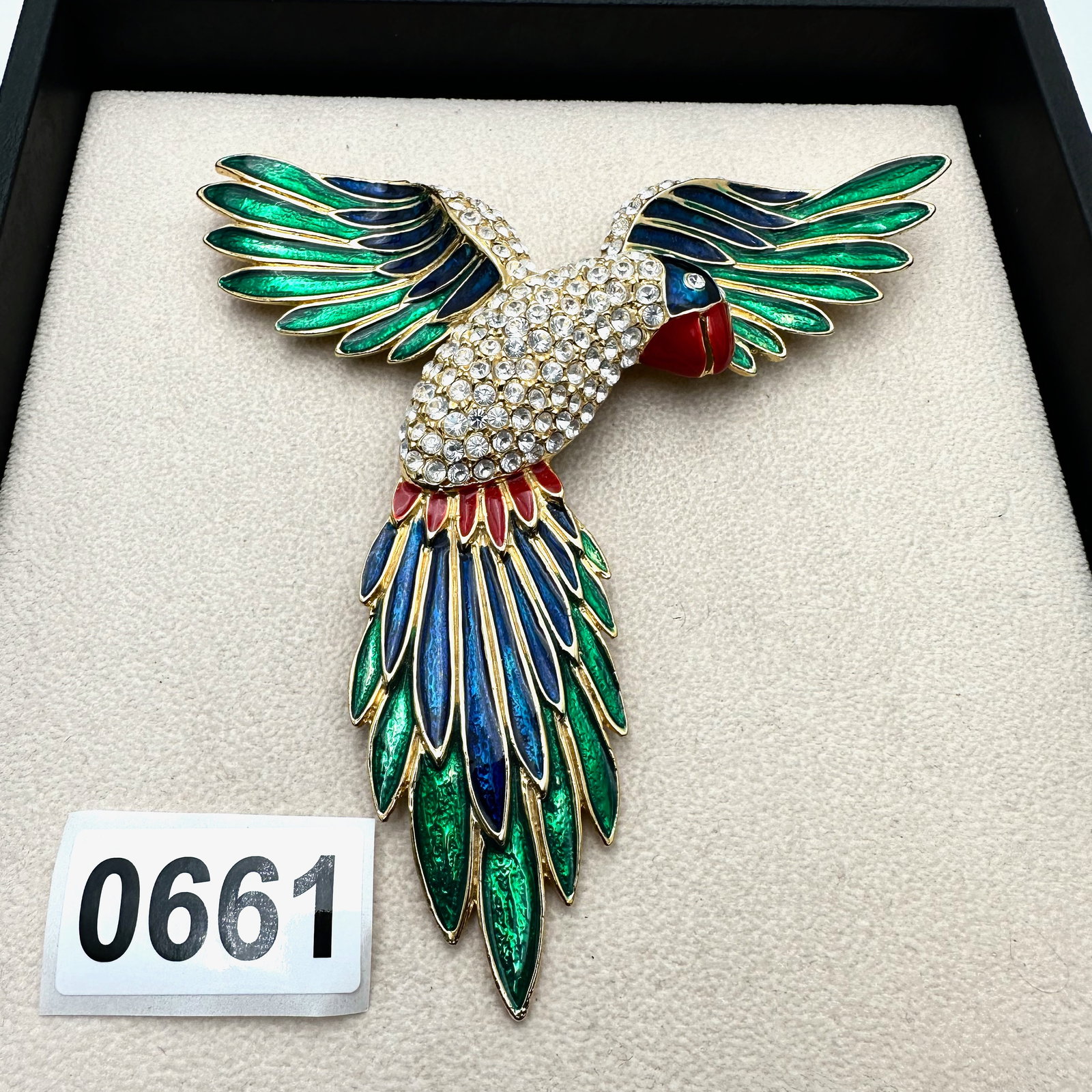Vintage Huge 6 Inch! Enamel and Clear Rhinestone Gold Tone Bird Brooch Pin Nice Heavy Quality Made: Vintage Huge 6 Inch! Enamel and Clear Rhinestone Gold Tone Bird Brooch Pin Nice Heavy Quality Made