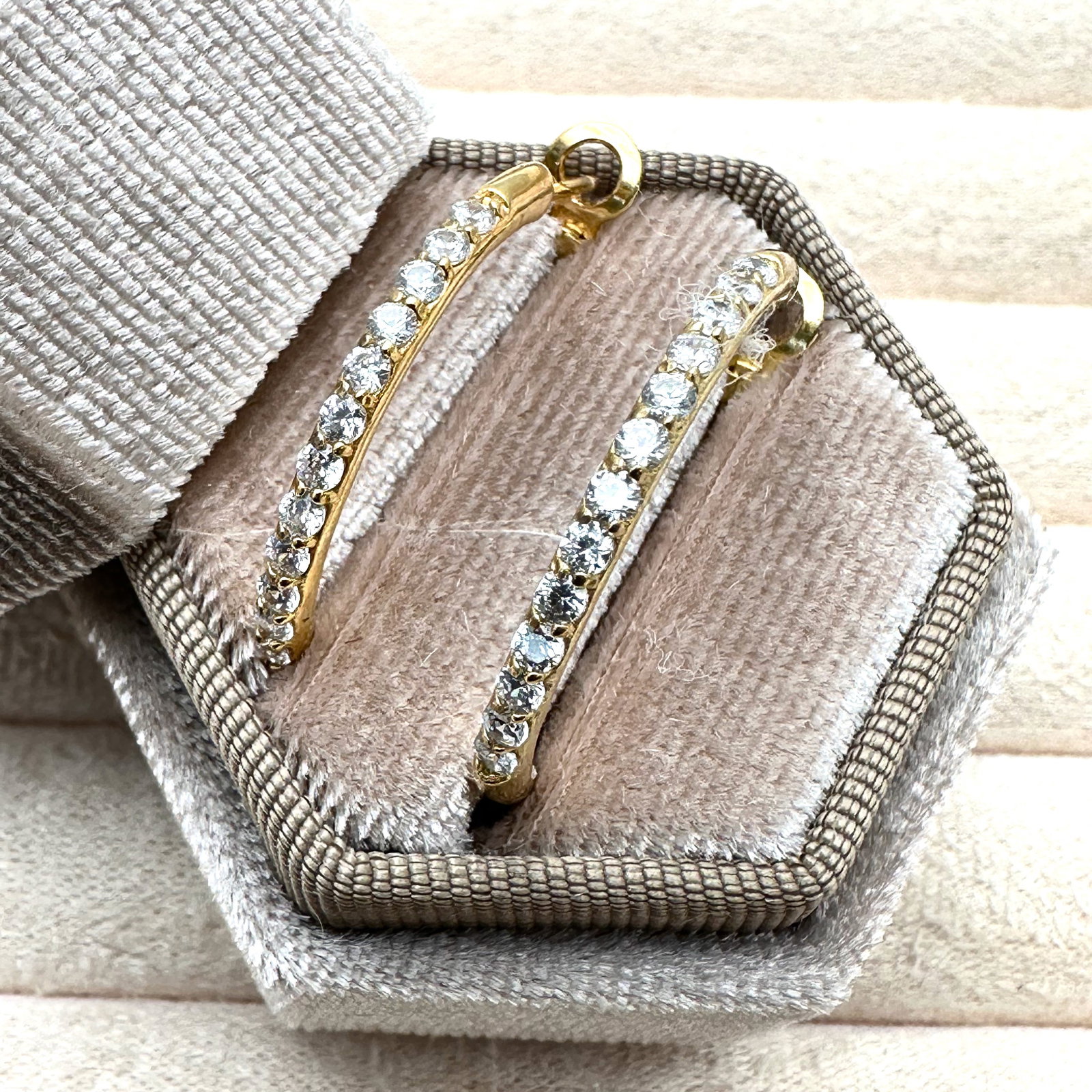 Cubic Zirconia Gold Plated Sterling Silver 1 Inch Pierced Hoop Earrings Box Included: Cubic Zirconia Gold Plated Sterling Silver 1 Inch Pierced Hoop Earrings Box Included