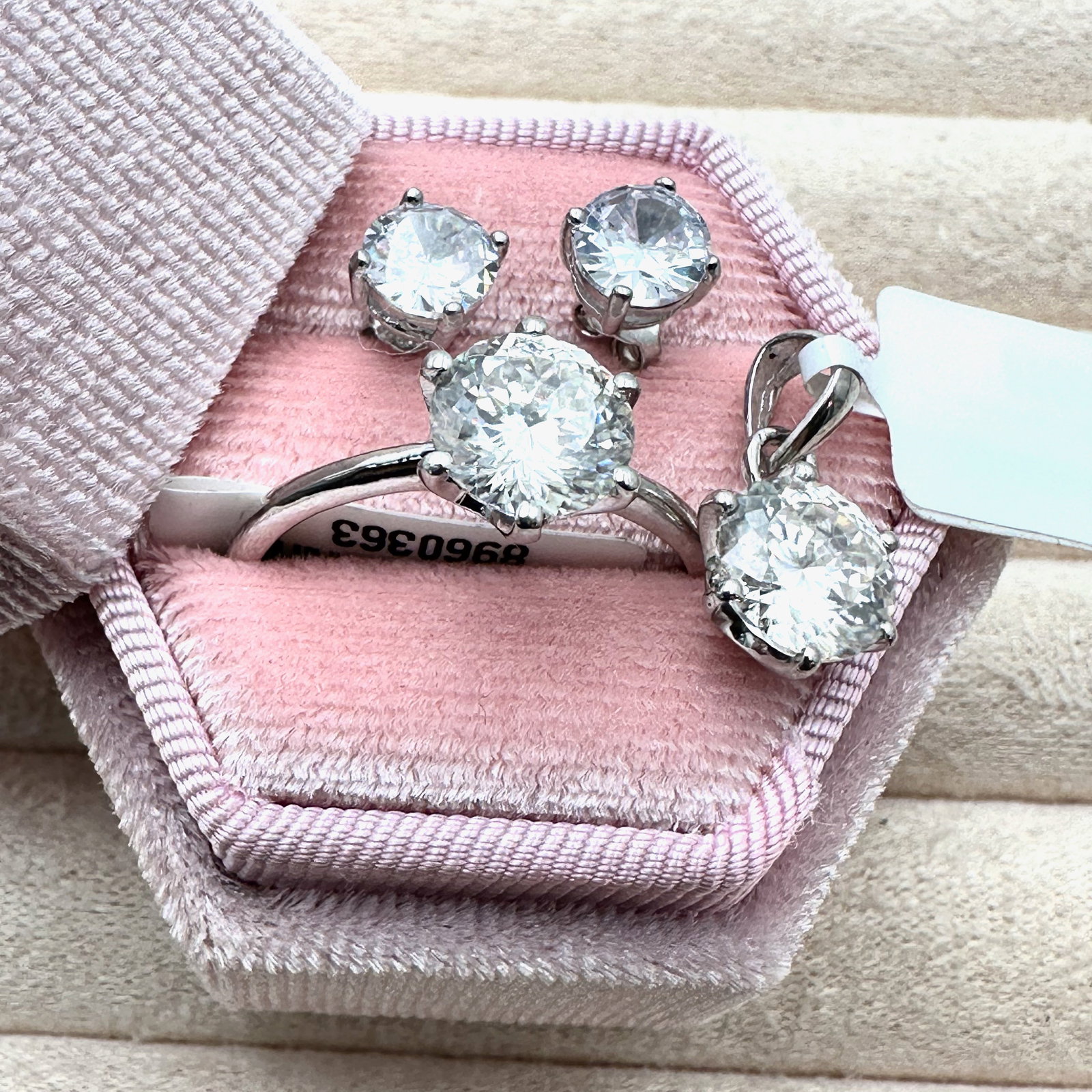 Cubic Zirconia Sterling Silver Pierced Earrings and Ring Size 9.5 and Pendant for Necklace Box (1 of 2)