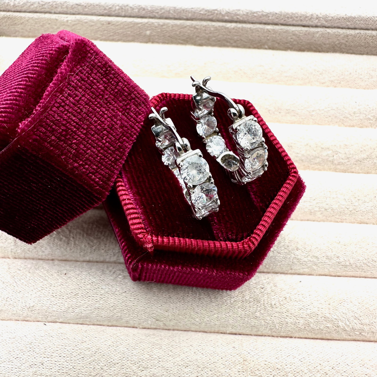 Cubic Zirconia Sterling Silver Inside Outside 3/4 Inch Hoop Earrings Pierced (1 of 2)