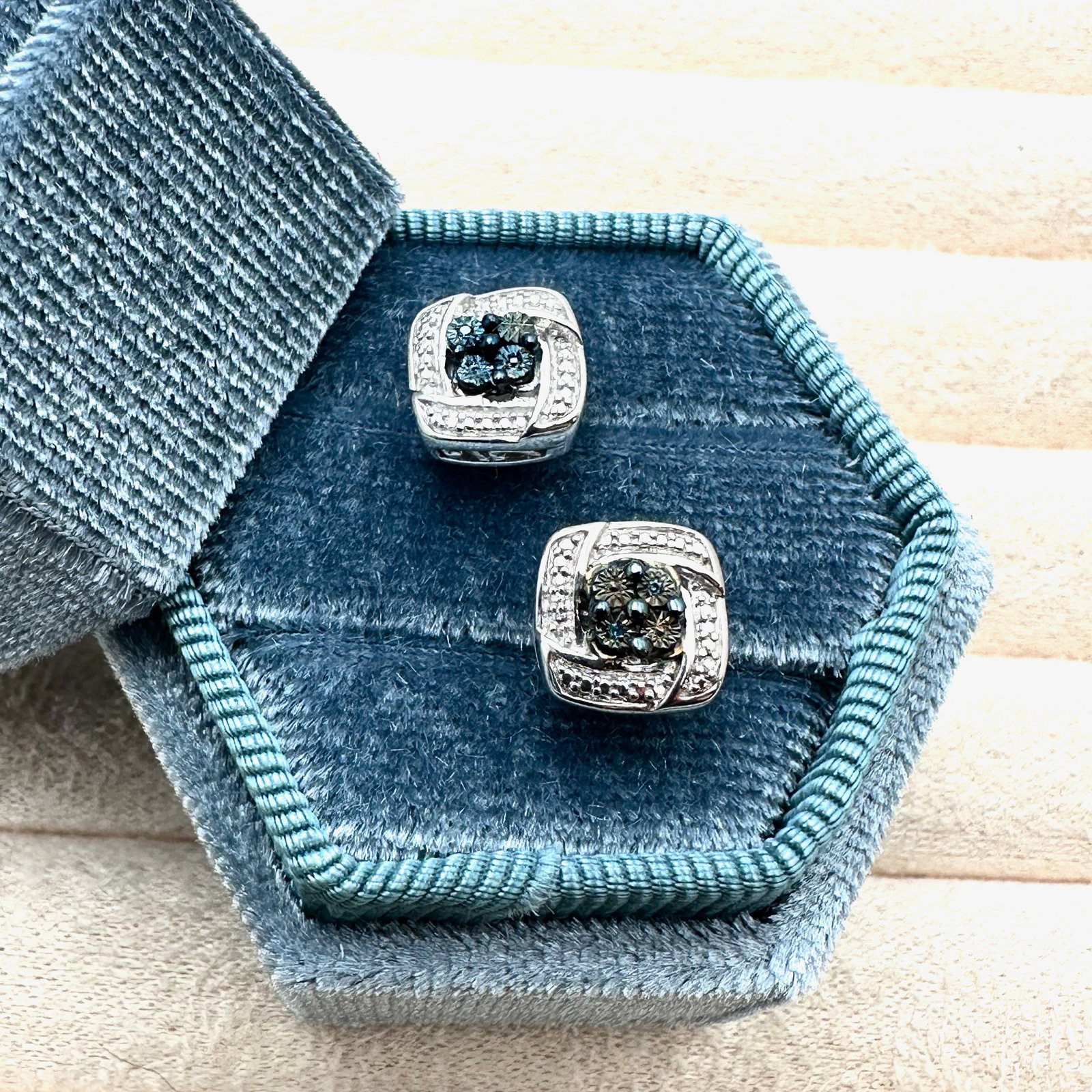 Blue Diamond Sterling Silver Pierced Earrings Box Included: Blue Diamond Sterling Silver Pierced Earrings Box Included