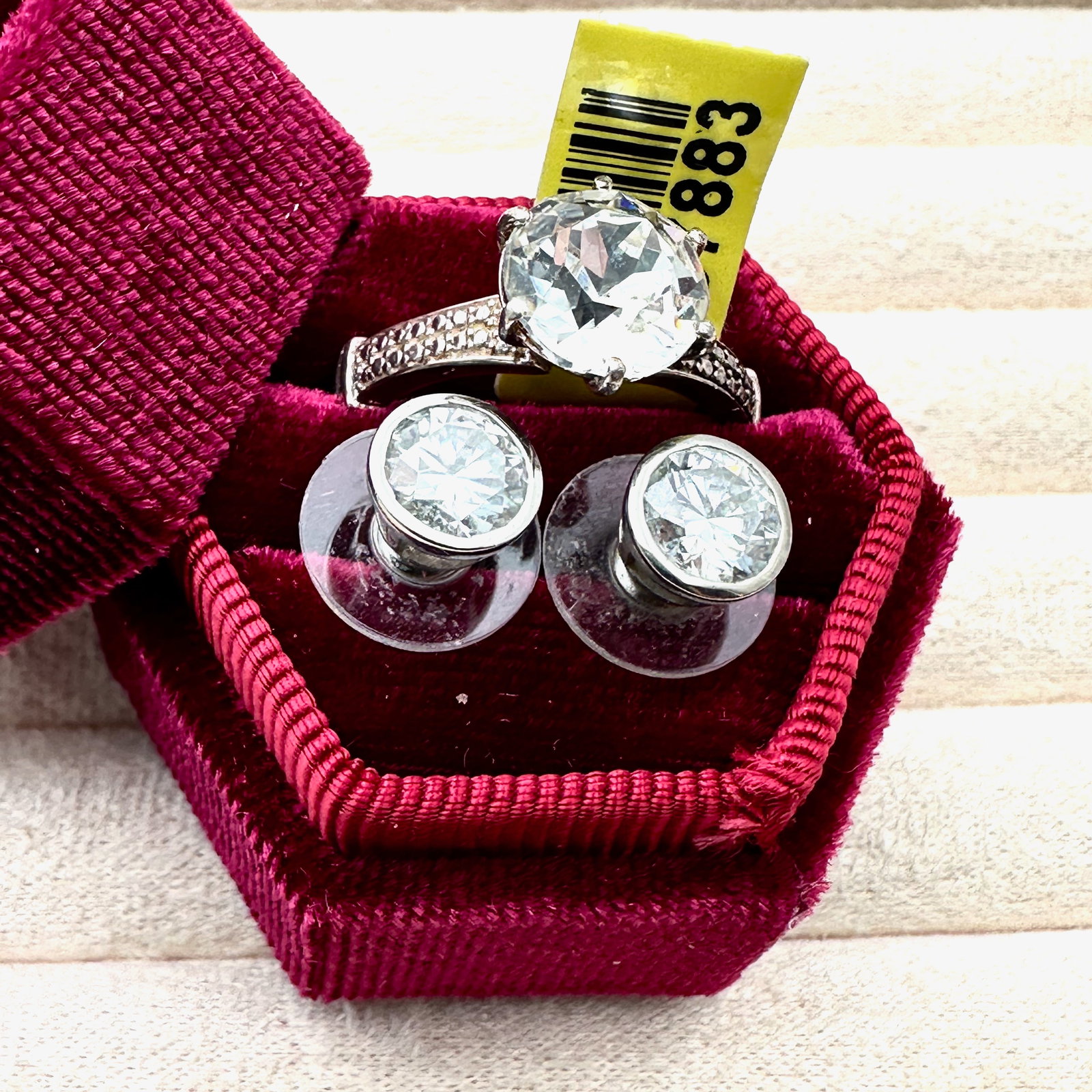 Cubic Zirconia Sterling Silver Ring Size 9 And Pierced Earrings Box Included: Cubic Zirconia Sterling Silver Ring Size 9 And Pierced Earrings Box Included