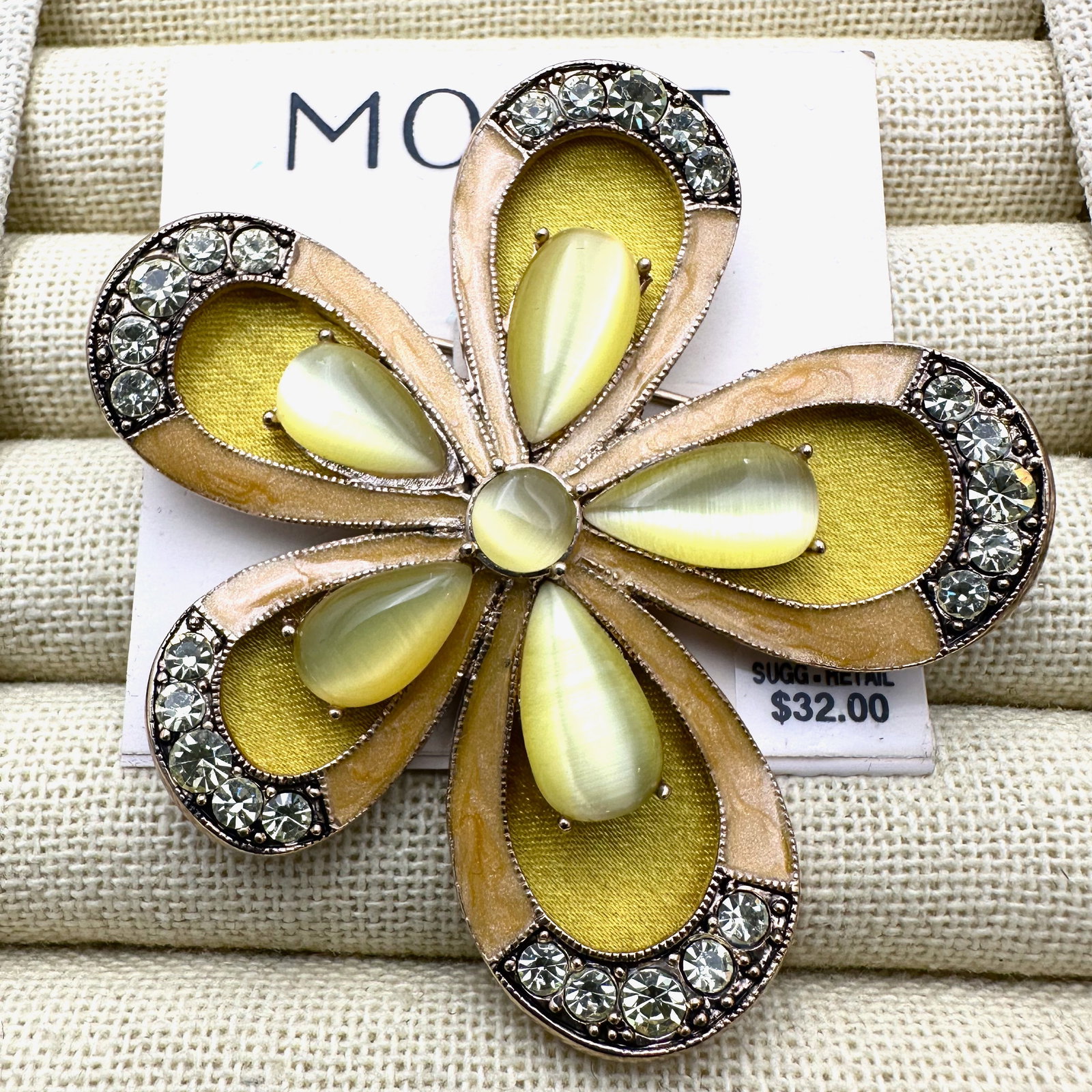 Vintage Monet Yellow Flower Brooch Pin on Original Card: Vintage Monet Yellow Flower Brooch Pin on Original Card