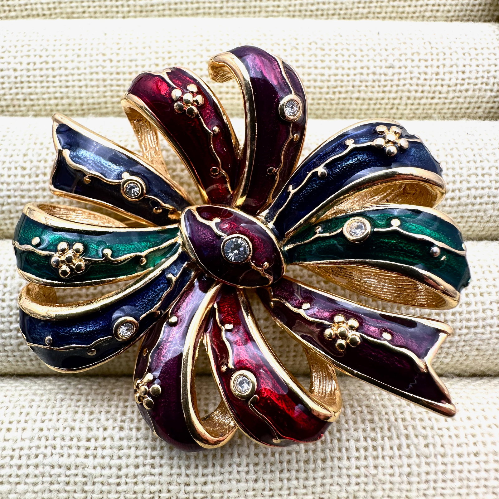 Vintage Joan Rivers Jewel Tone Enamel and Crystal Gold Tone Brooch Pin 2 Inch (1 of 2)