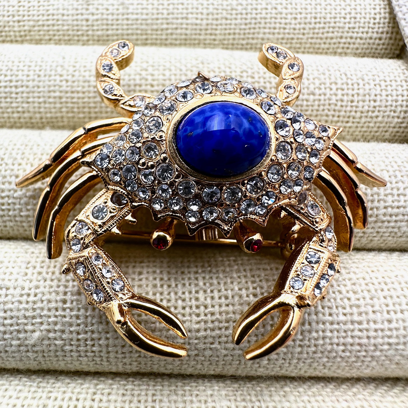 Vintage Spats Brand Rhinestone & Lapis Lazuli Cabochon Crab Watch Pin 1.75 Inch New Battery Needed: Vintage Spats Brand Rhinestone & Lapis Lazuli Cabochon Crab Watch Pin 1.75 Inch New Battery Needed