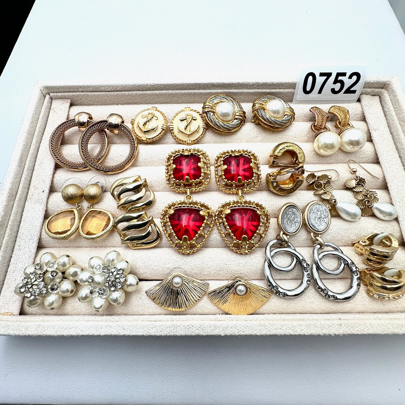 Vintage and Modern Group Lot of Pierced and Clip Earrings Faux Pearl, Red Glass: Vintage and Modern Group Lot of Pierced and Clip Earrings Faux Pearl, Red Glass