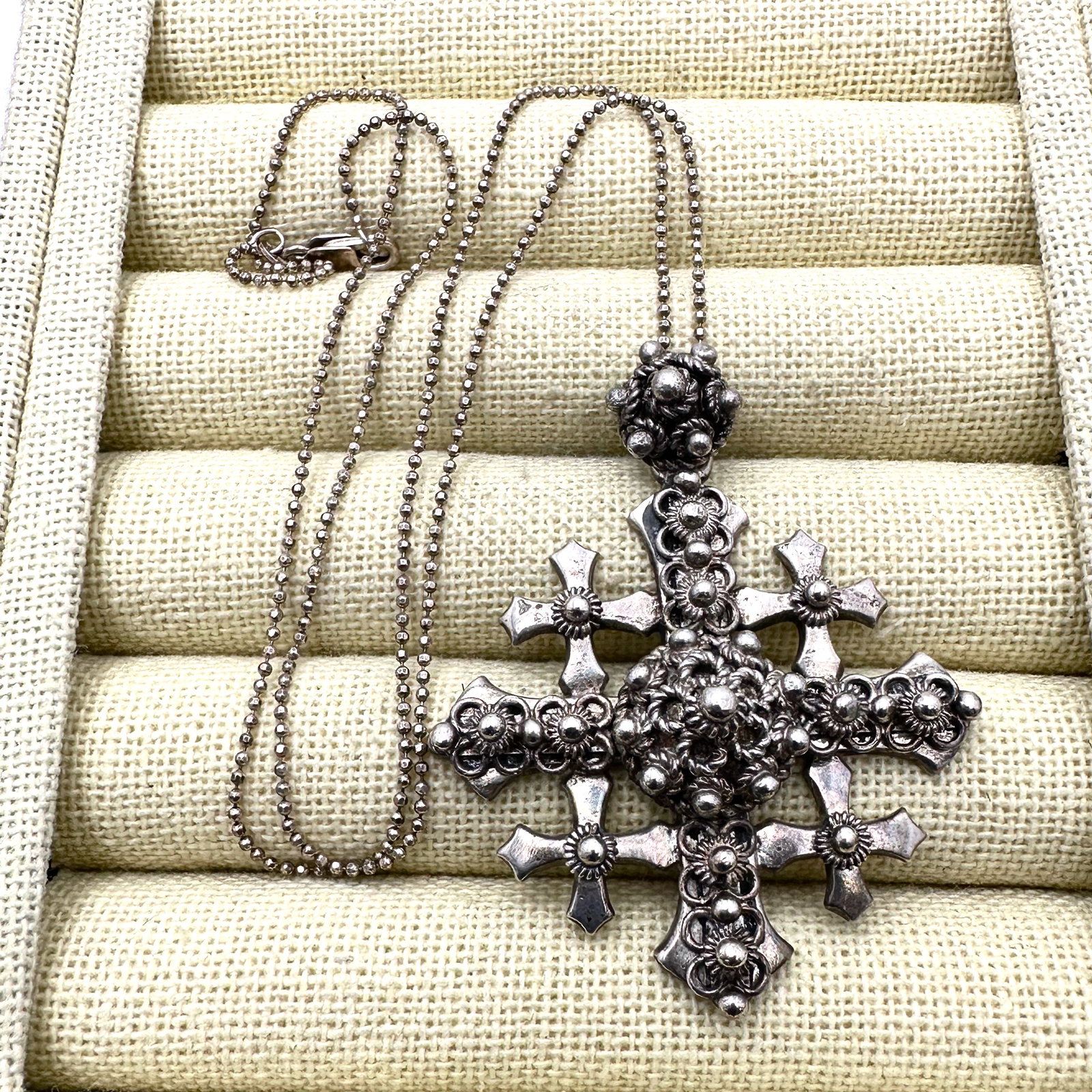 Vintage 900 Silver Jerusalem Cross Pendant And 925 Sterling Silver Chain 18 Inch: Vintage 900 Silver Jerusalem Cross Pendant And 925 Sterling Silver Chain 18 Inch