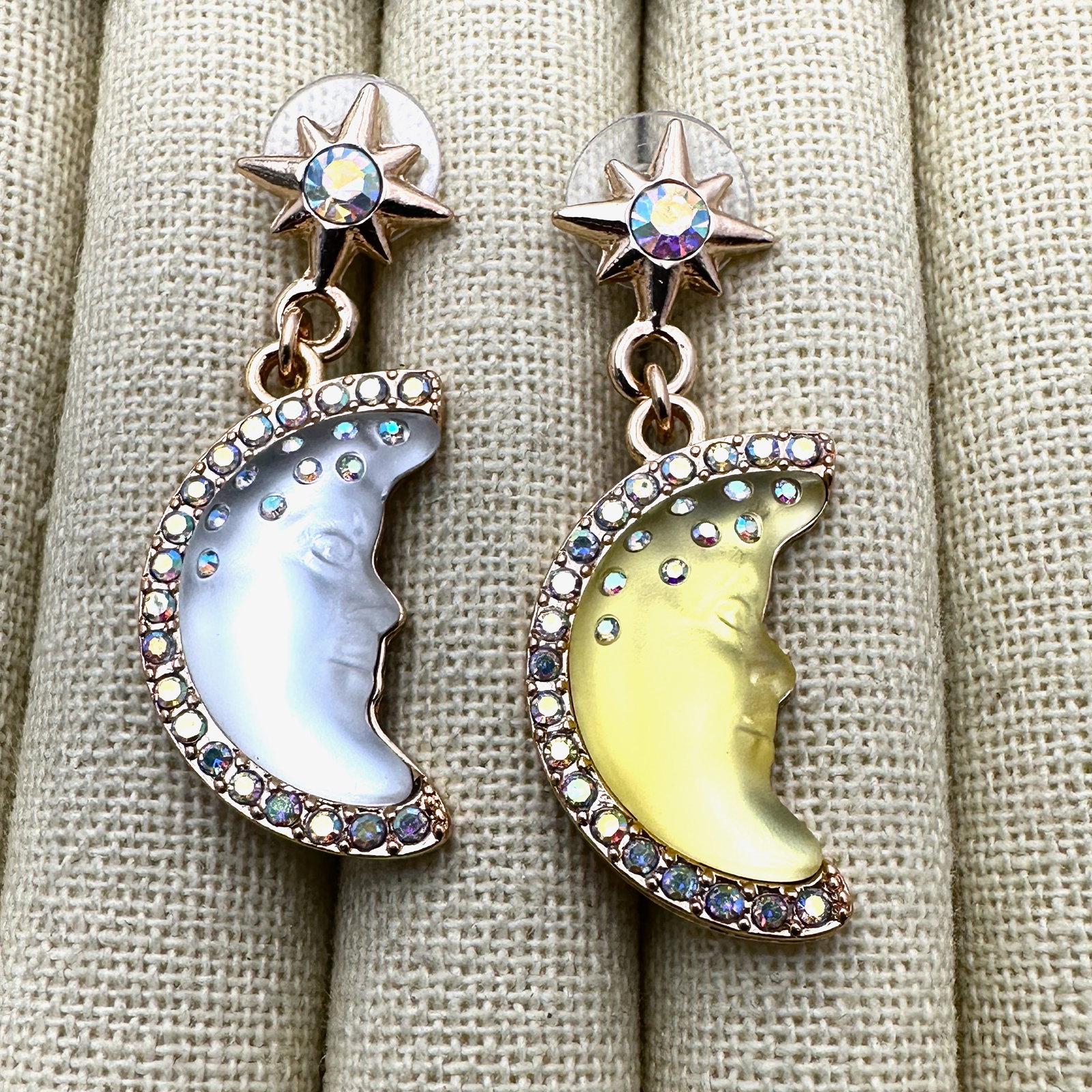 Kirks Folly Yellow Crystal Moon Face Gold Tone Pierced Earrings 2 Inch: Kirks Folly Yellow Crystal Moon Face Gold Tone Pierced Earrings 2 Inch