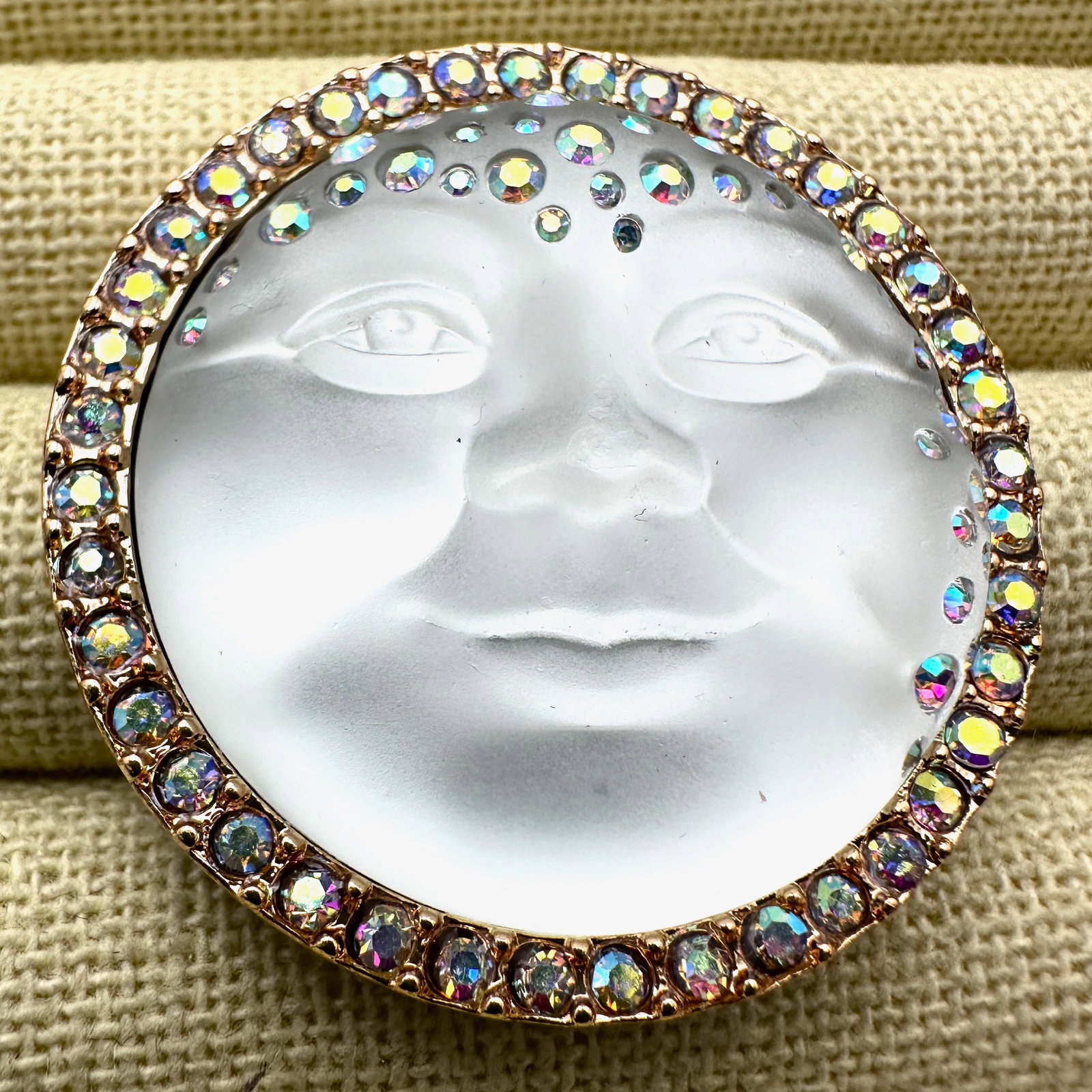 Kirks Folly Opalescent Crystal Moon Face Gold Tone Brooch Pin 1.75 Inch (1 of 2)