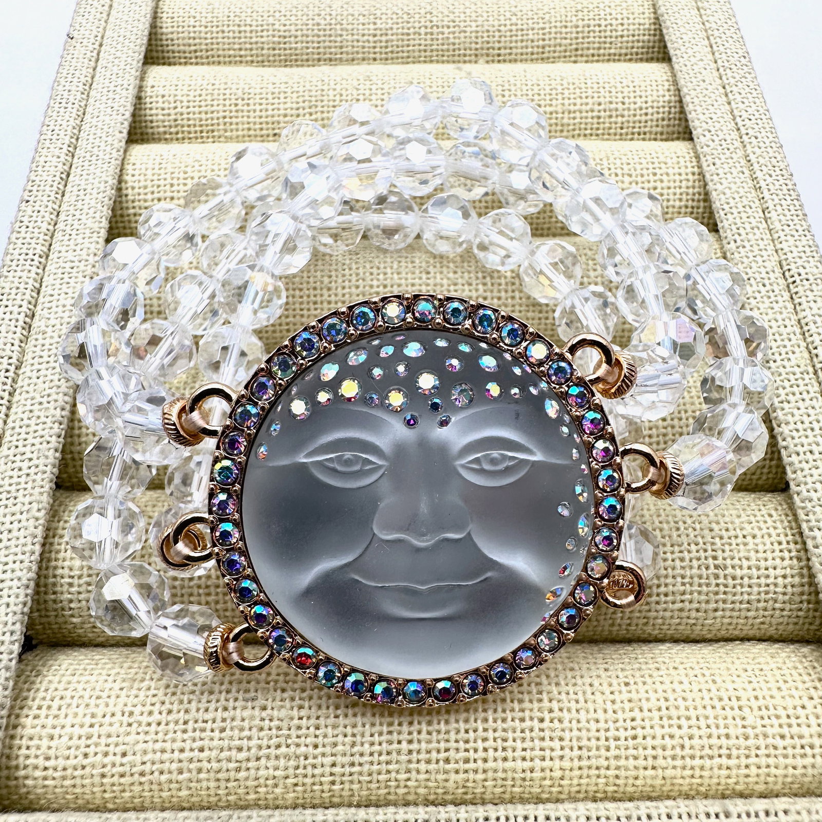 Vintage Clear Crystal Moon Face Adjustable Size Bracelet Rose Gold Tone (1 of 2)