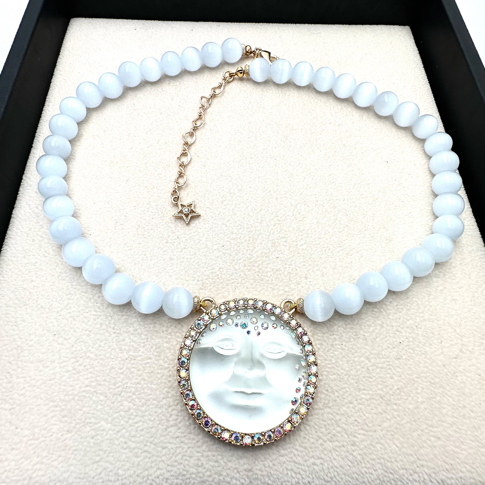 Kirks Folly Opalescent Bead and Crytal Moon Face Pendant Necklace 16 to 18 Inch: Kirks Folly Opalescent Bead and Crytal Moon Face Pendant Necklace 16 to 18 Inch