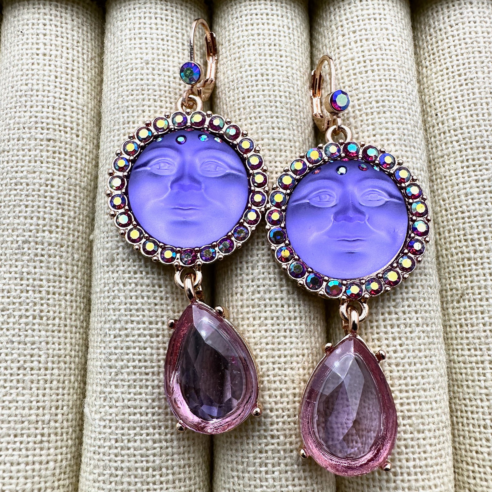 Kirks Folly Purple Moon Face Crystal Gold Tone Pierced Earrings 2.5 Inch: Kirks Folly Purple Moon Face Crystal Gold Tone Pierced Earrings 2.5 Inch