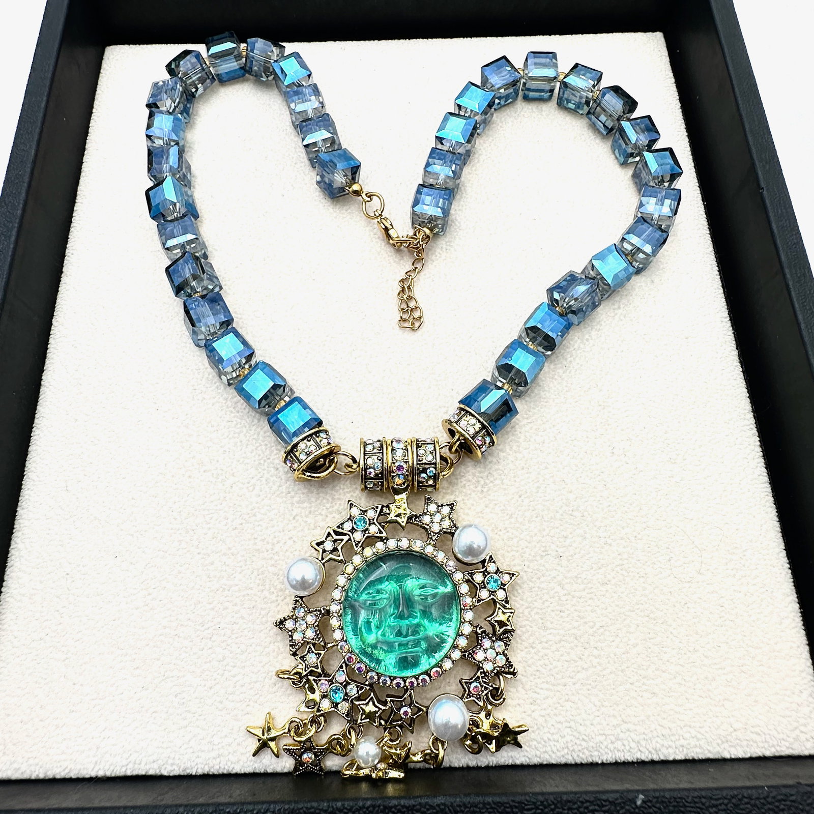 Kirks Folly Blue Green Moon Face Magnetic Pendant Crystal Necklace (1 of 2)