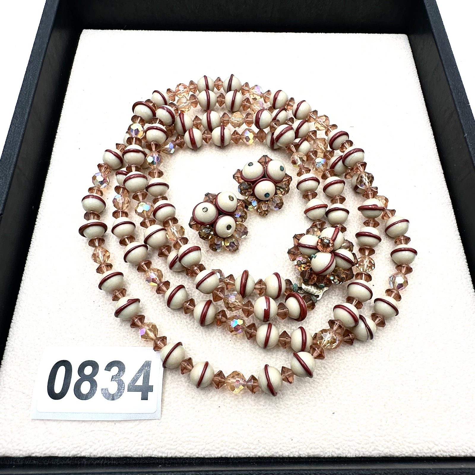 Vintage Multistrand Art Glass Bead Necklace and Clip Earrings (1 of 2)