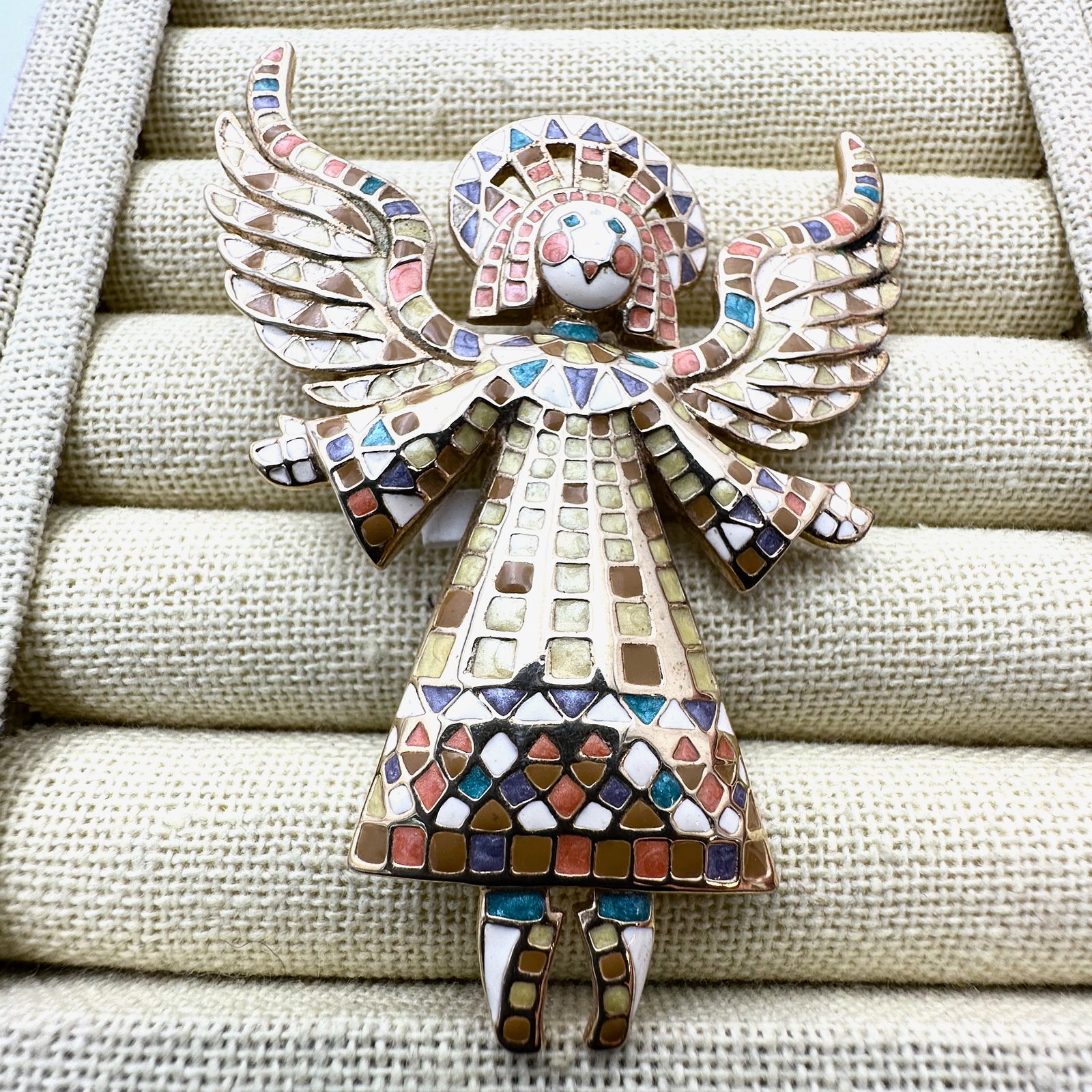 Vintage Bob Mackie Multicolor Enamel Angel Brooch Pin 3.5 Inch: Vintage Bob Mackie Multicolor Enamel Angel Brooch Pin 3.5 Inch