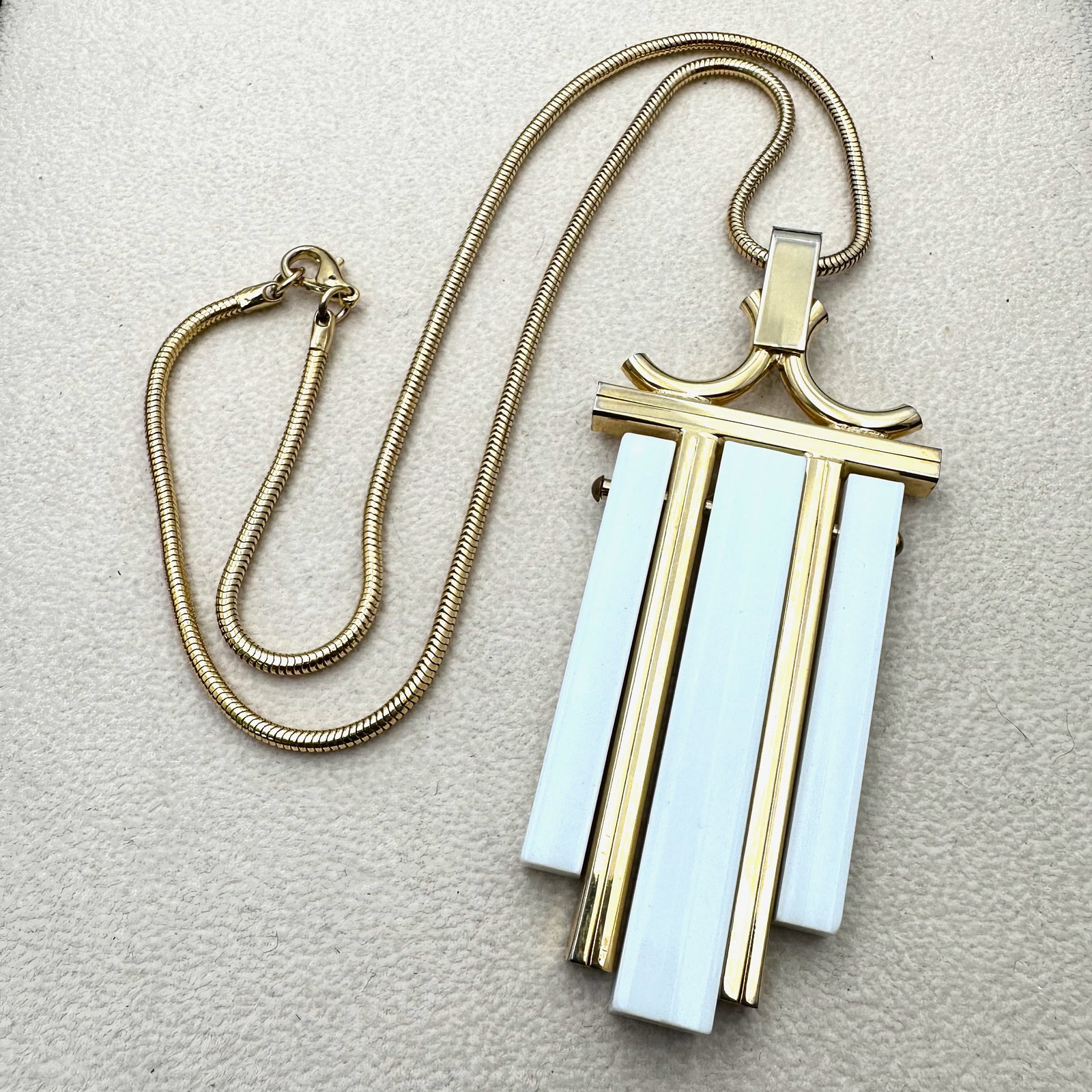 Vintage White and Gold Tone Modernist Large Pendant Necklace (1 of 2)