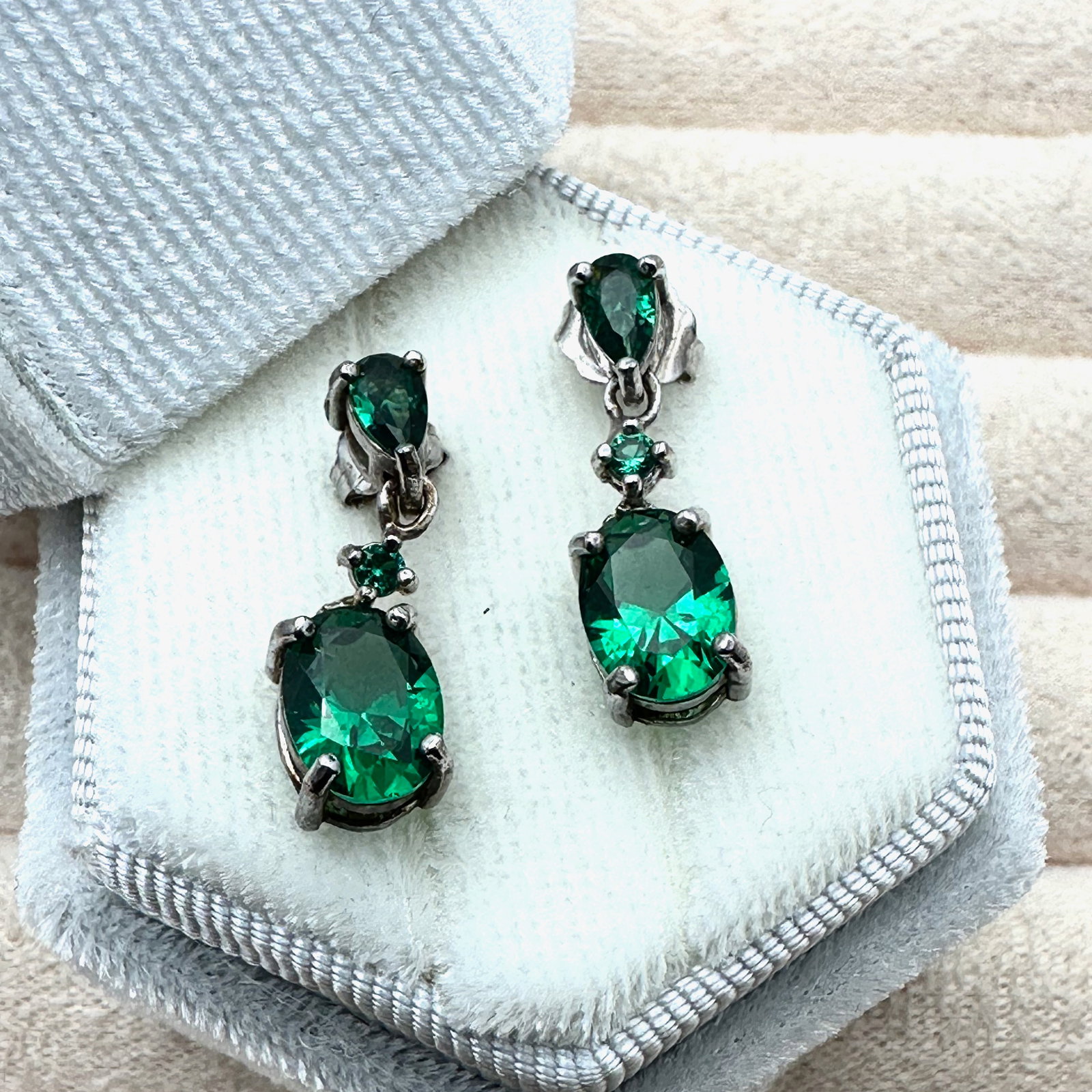 Green Cubic Zirconia Sterling Silver Pierced Earrings Box Included: Green Cubic Zirconia Sterling Silver Pierced Earrings Box Included