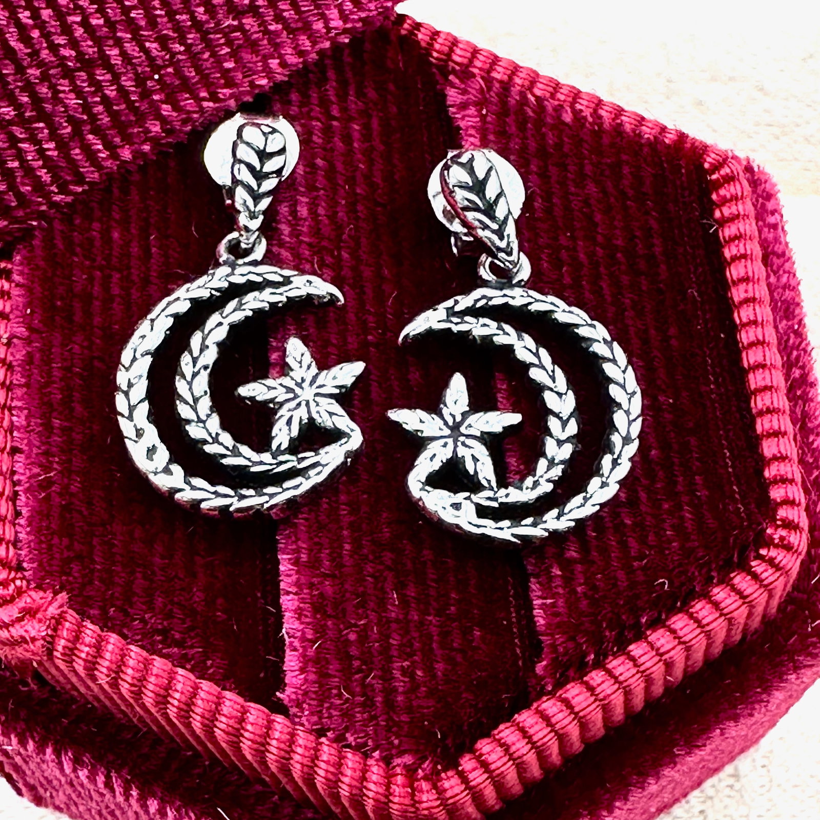 Sterling Silver Moon and Stars Pierced Earrings Box Included: Sterling Silver Moon and Stars Pierced Earrings Box Included