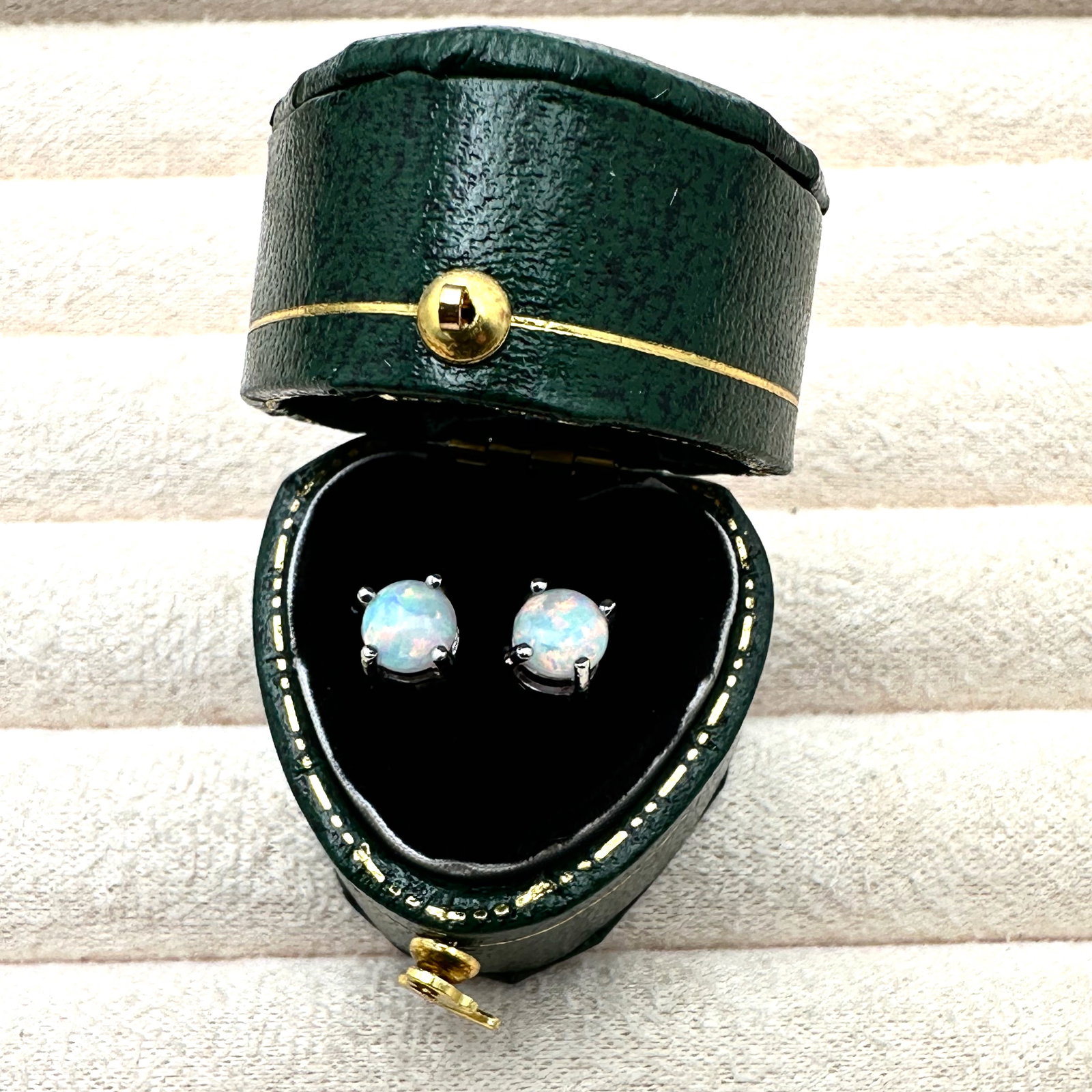 Opal Sterling Silver Pierced Stud Earrings Box Included (1 of 3)