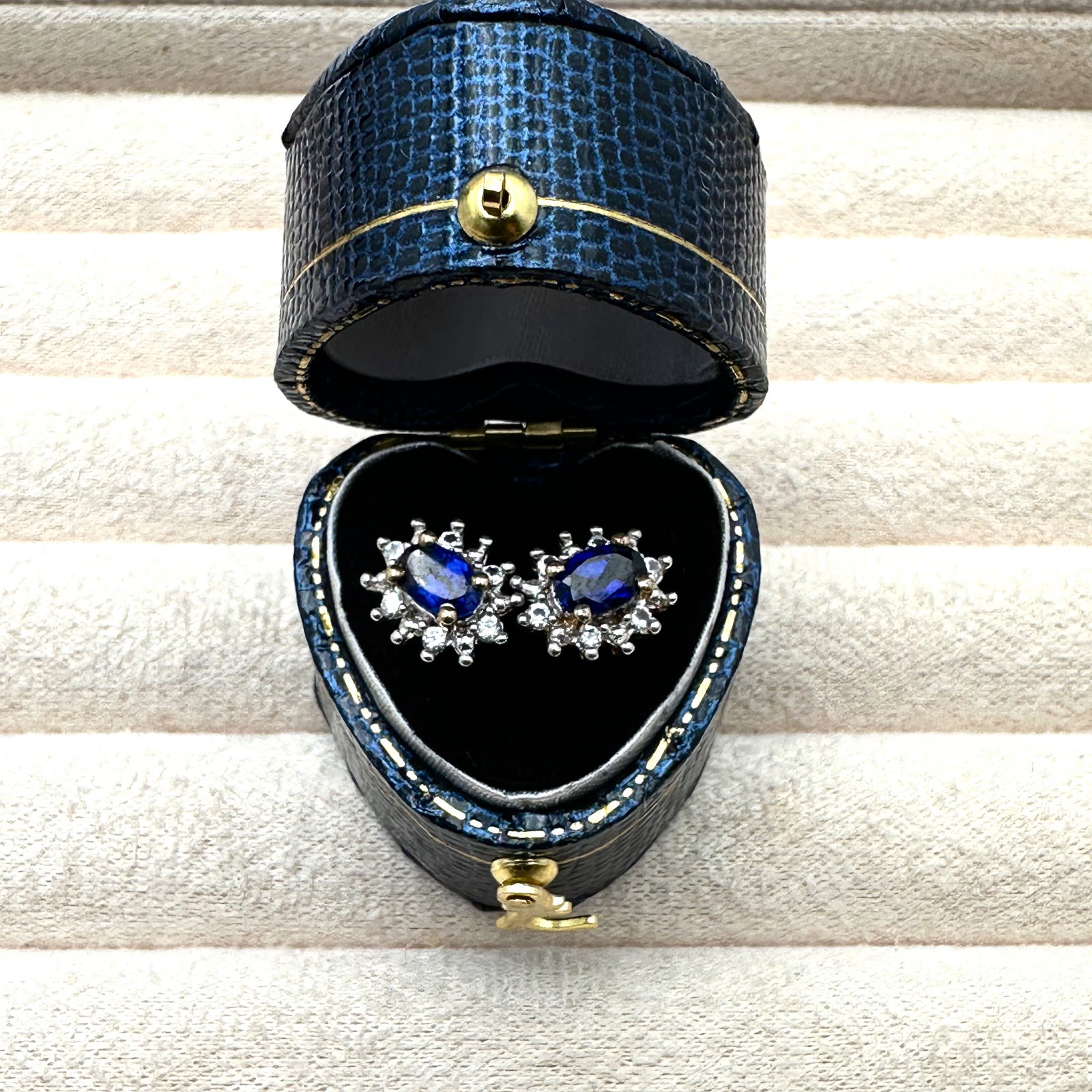 Sapphire Diamond Gold Plated Sterling Silver Pierced Earrings Box Included: Sapphire Diamond Gold Plated Sterling Silver Pierced Earrings Box Included