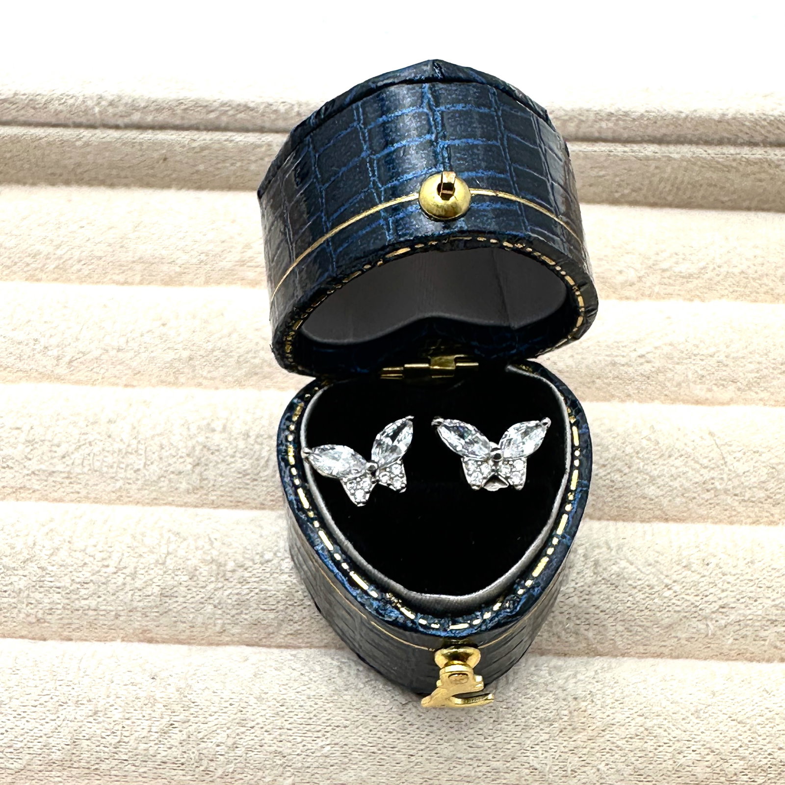 Cubic Zirconia Butterfly Design Sterling Silver Pierced Earrings Box Included: Cubic Zirconia Butterfly Design Sterling Silver Pierced Earrings Box Included
