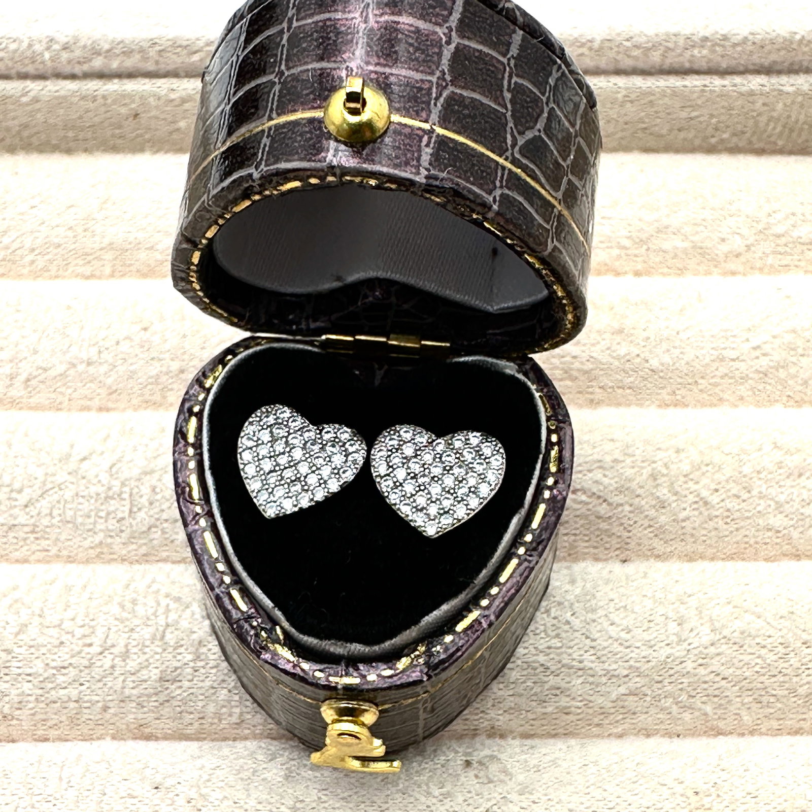 Diamond Heart Design Sterling Silver Pierced Earrings Box Included: Diamond Heart Design Sterling Silver Pierced Earrings Box Included