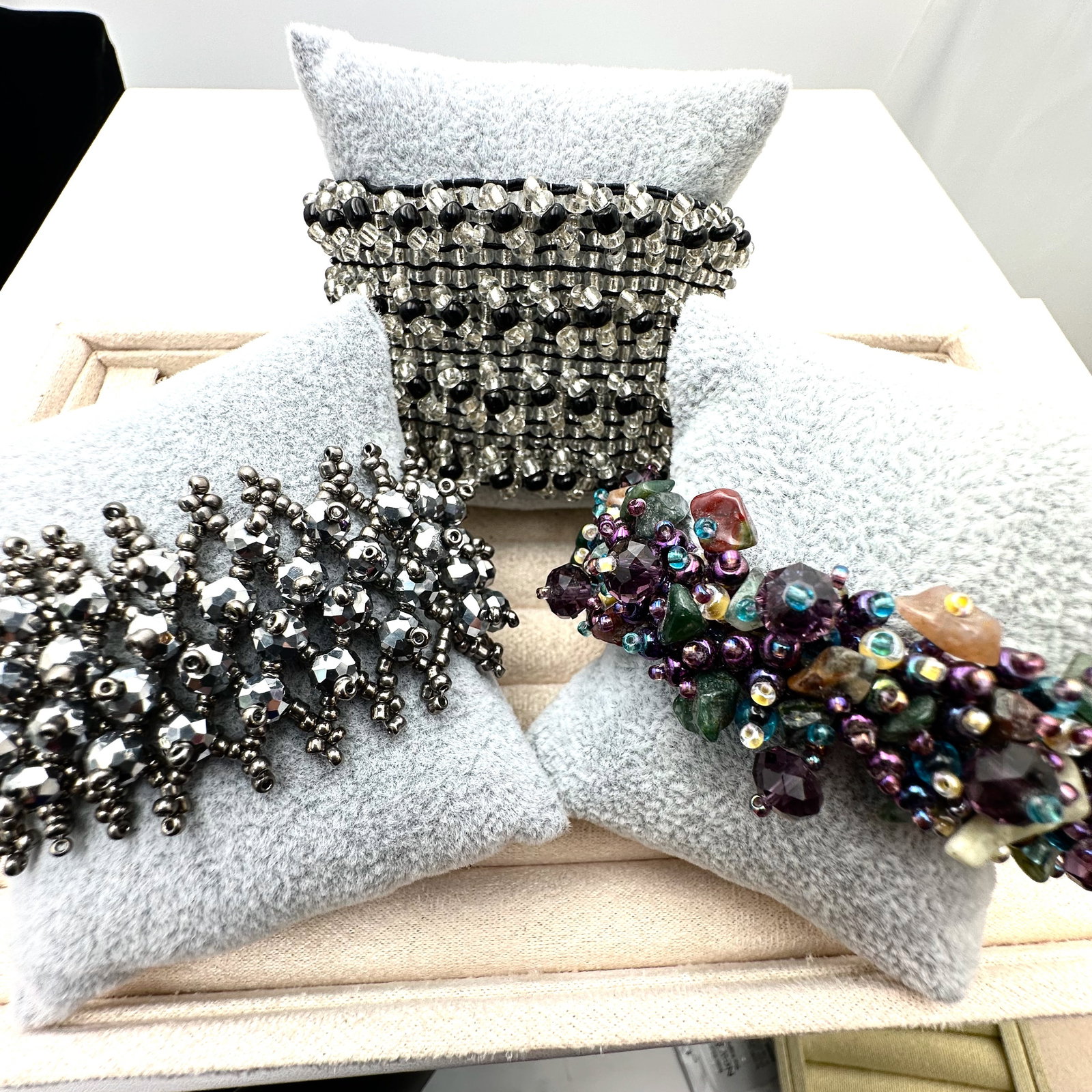 Group Lot of Three Glass Beaded Bracelets (1 of 2)