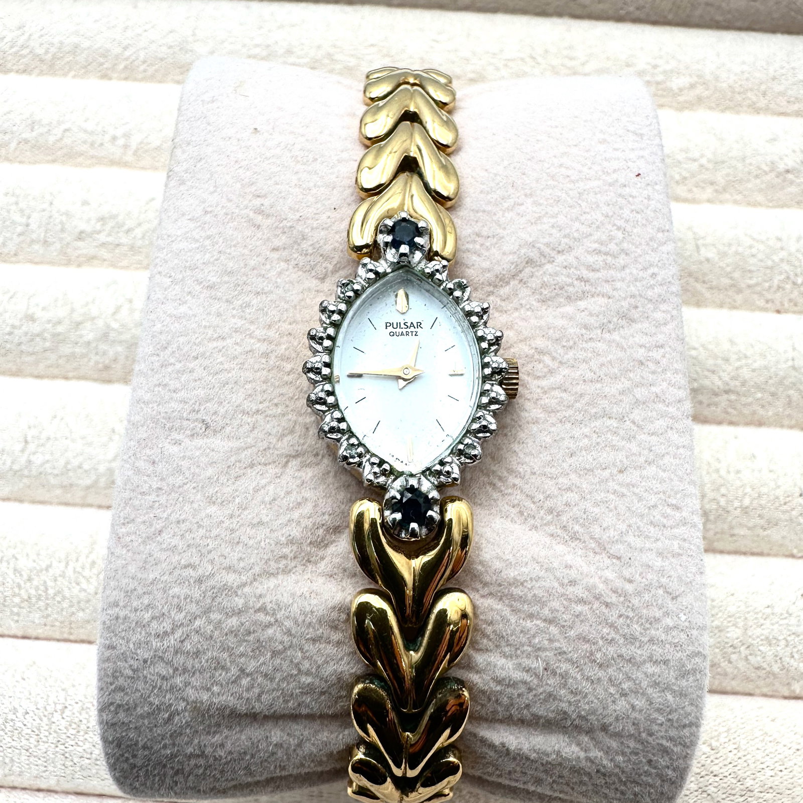 Vintage Pulsar Sapphire Diamond Accent Gold Watch 6.5 Inch Will Need New Battery Unworn Condition (1 of 2)