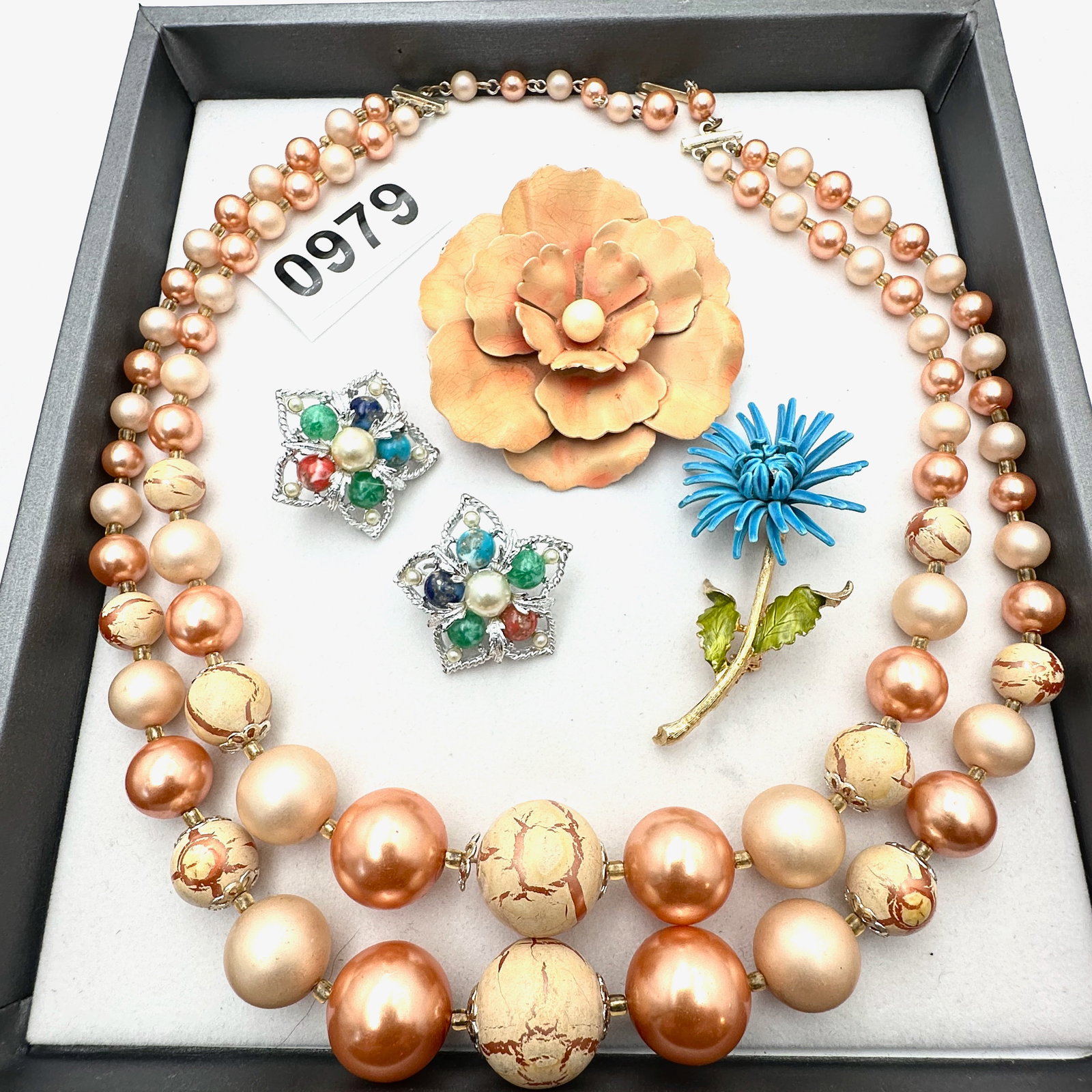 Vintage and Modern Jewelry Group Lot MCM Peach Necklace Sarah Coventry Earrings Enamel Flower (1 of 2)