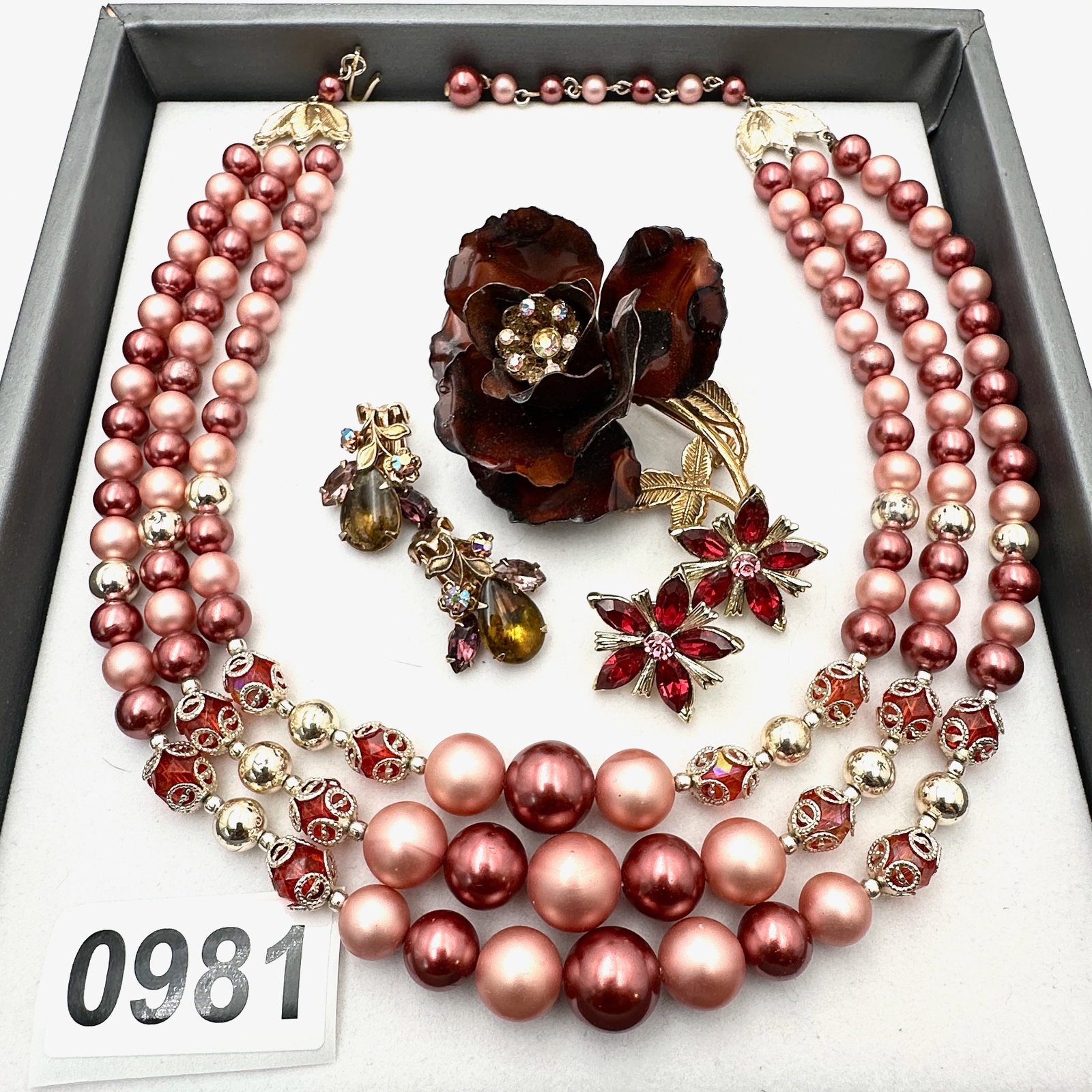 Vintage and Modern Jewelry Group Lot MCM Pink Necklace Clip Earrings Enamel Flower Brooch Pin: Vintage and Modern Jewelry Group Lot MCM Pink Necklace Clip Earrings Enamel Flower Brooch Pin