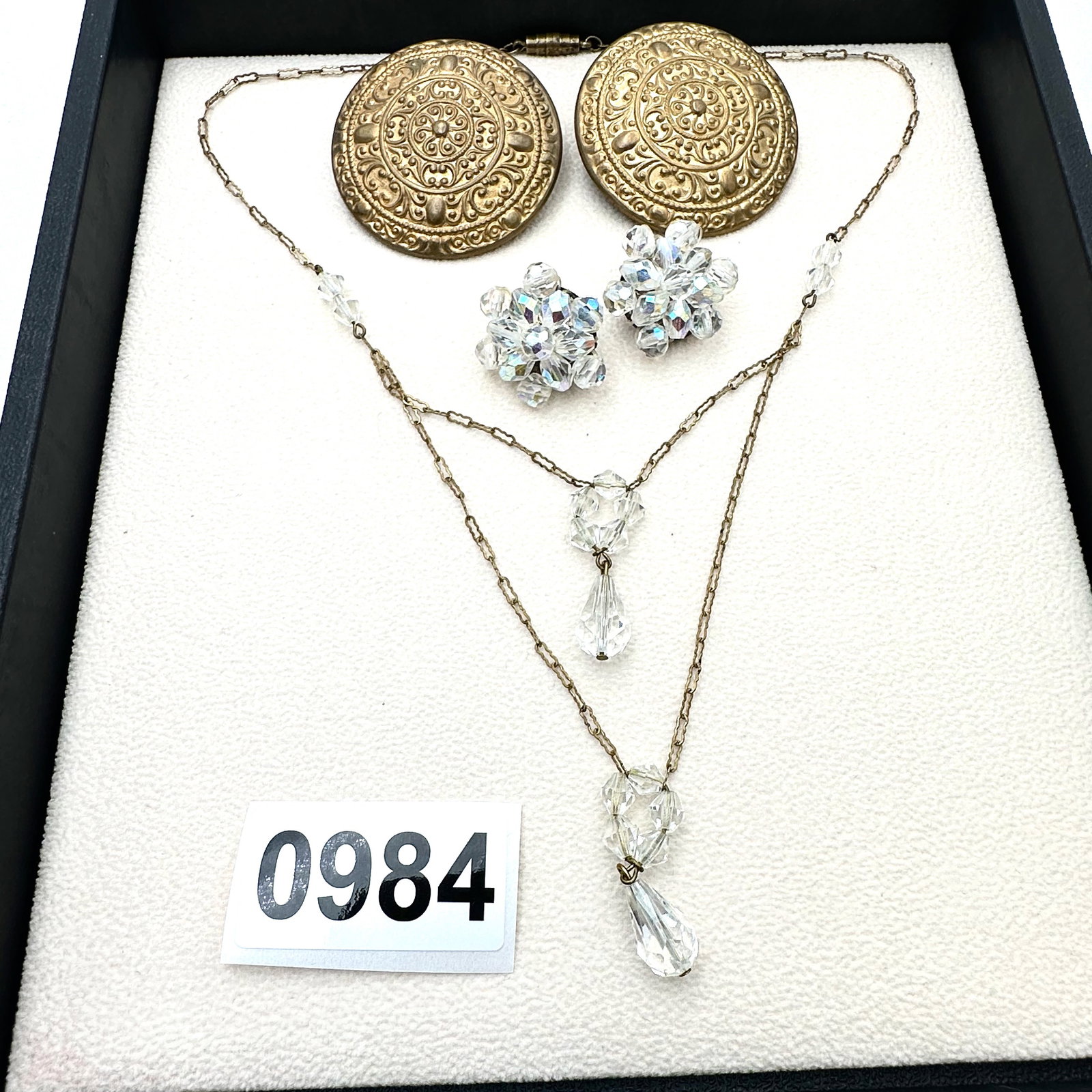 Vintage and Modern Jewelry Group Lot Art Deco Clear Crystal Drop Necklace Antiqued Gold Tone Large (1 of 2)
