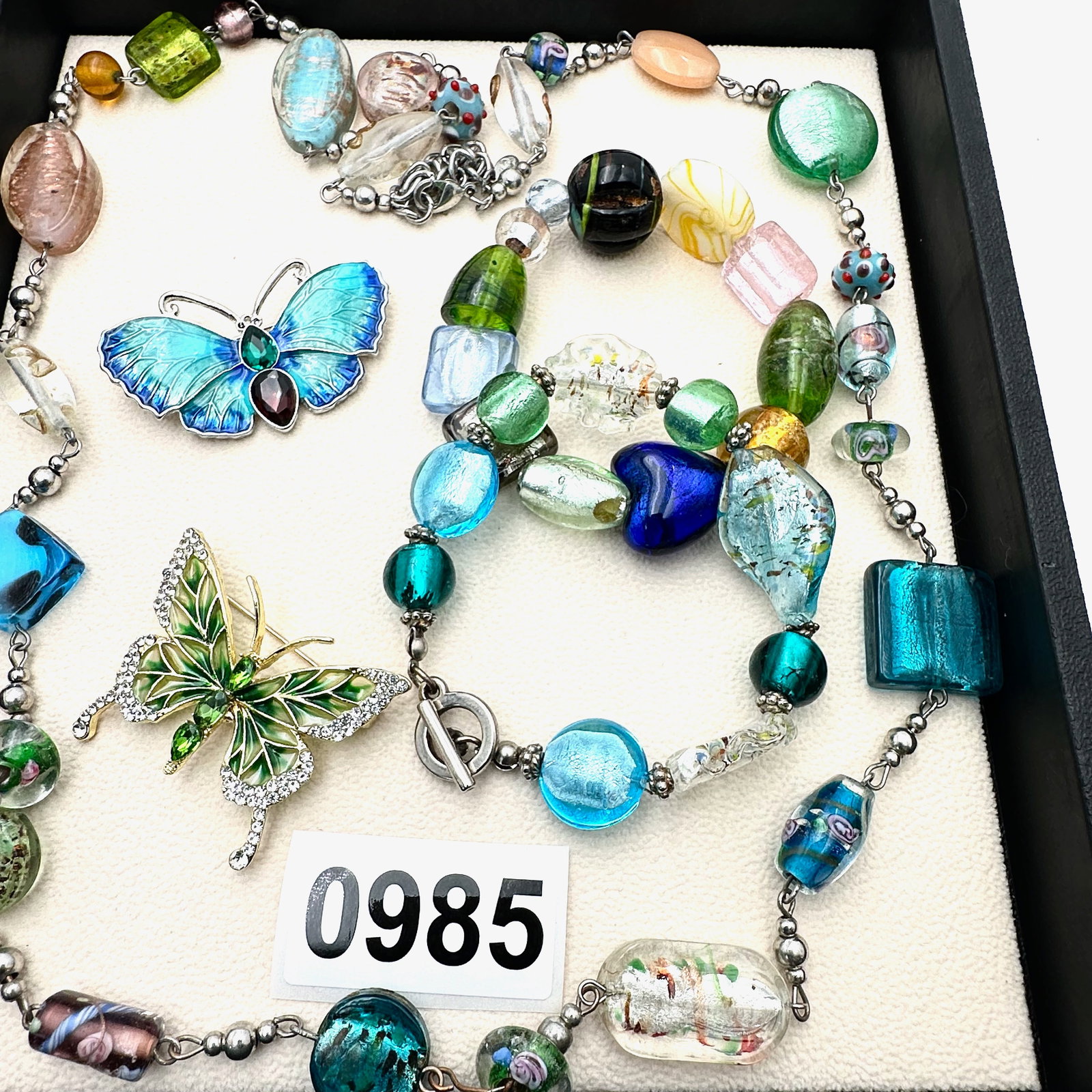 Vintage and Modern Jewelry Group Lot Italian Glass Bead Necklace and Bracelets Butterfly Brooches (1 of 2)