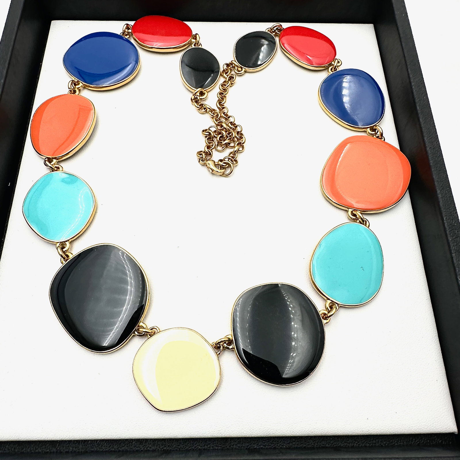 Vintage Kenneth Jay Lane KJL Bold Multicolor Enamel Gold Tone Statement Necklace (1 of 2)