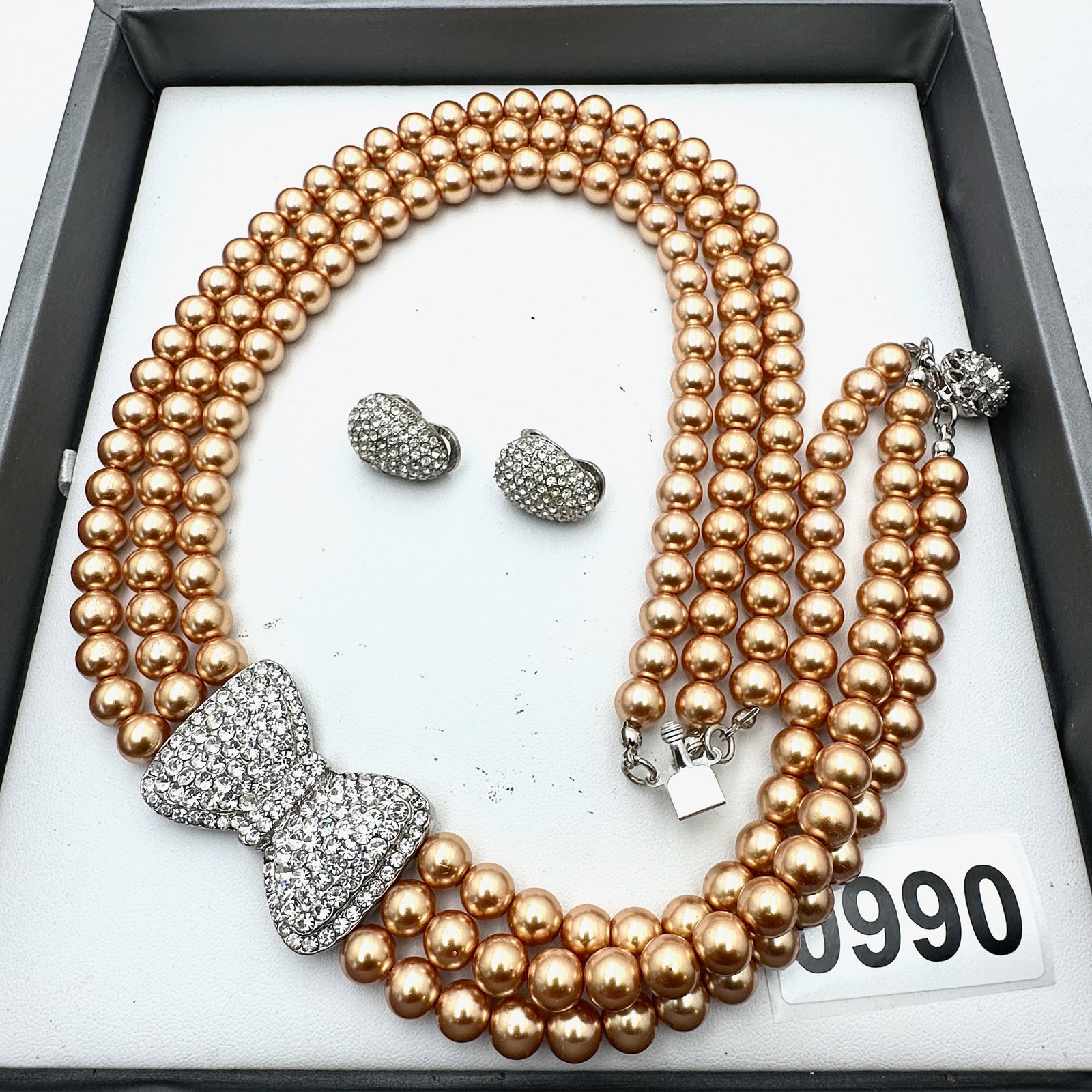 Vintage and Modern Jewelry Group Lot Clear Crystal Bow Necklace Glass Faux Pearls Clip Earrings: Vintage and Modern Jewelry Group Lot Clear Crystal Bow Necklace Glass Faux Pearls Clip Earrings
