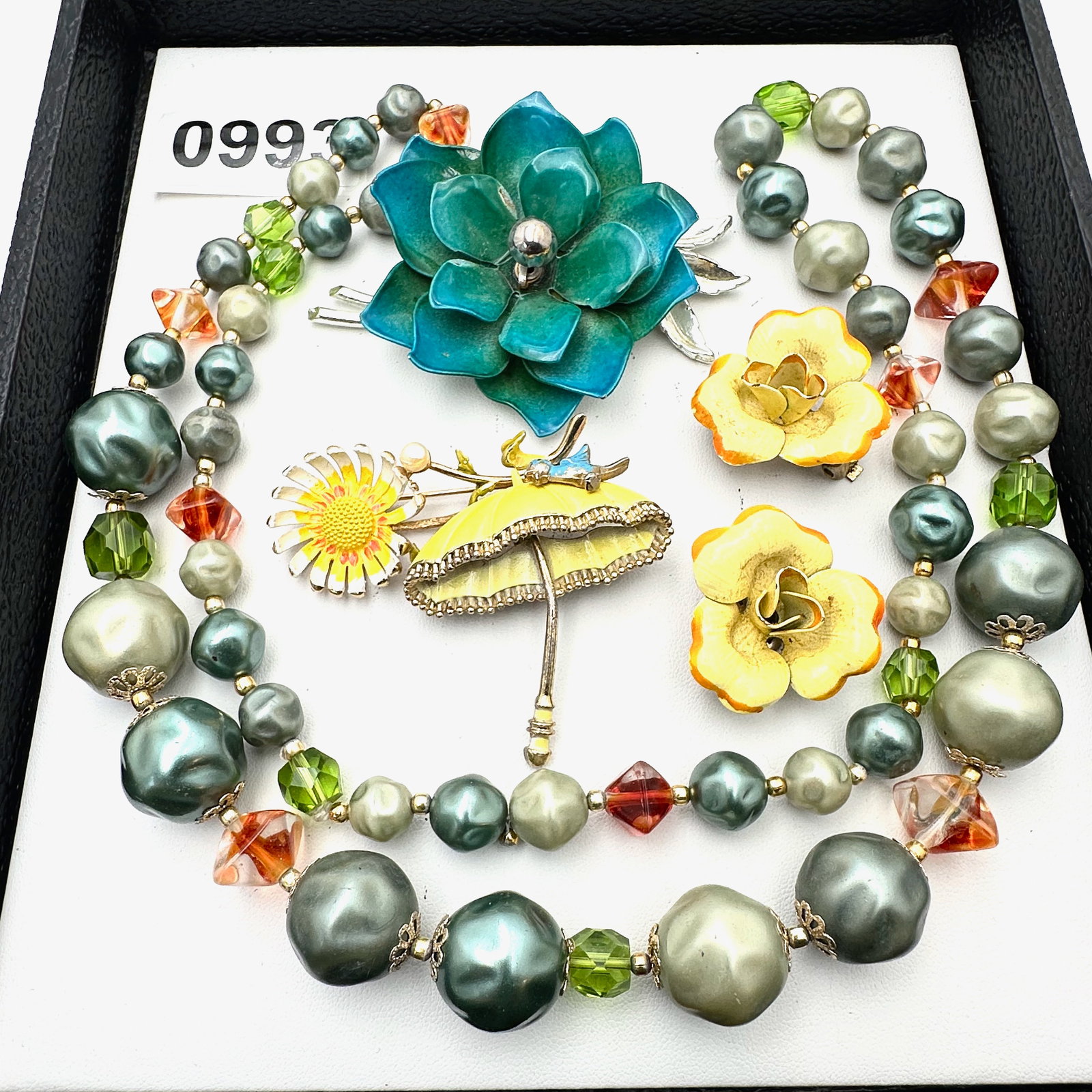 Vintage and Modern Jewelry Group Lot MCM Necklace Enamel Umbrella Pin Enamel Flowers Earrings: Vintage and Modern Jewelry Group Lot MCM Necklace Enamel Umbrella Pin Enamel Flowers Earrings