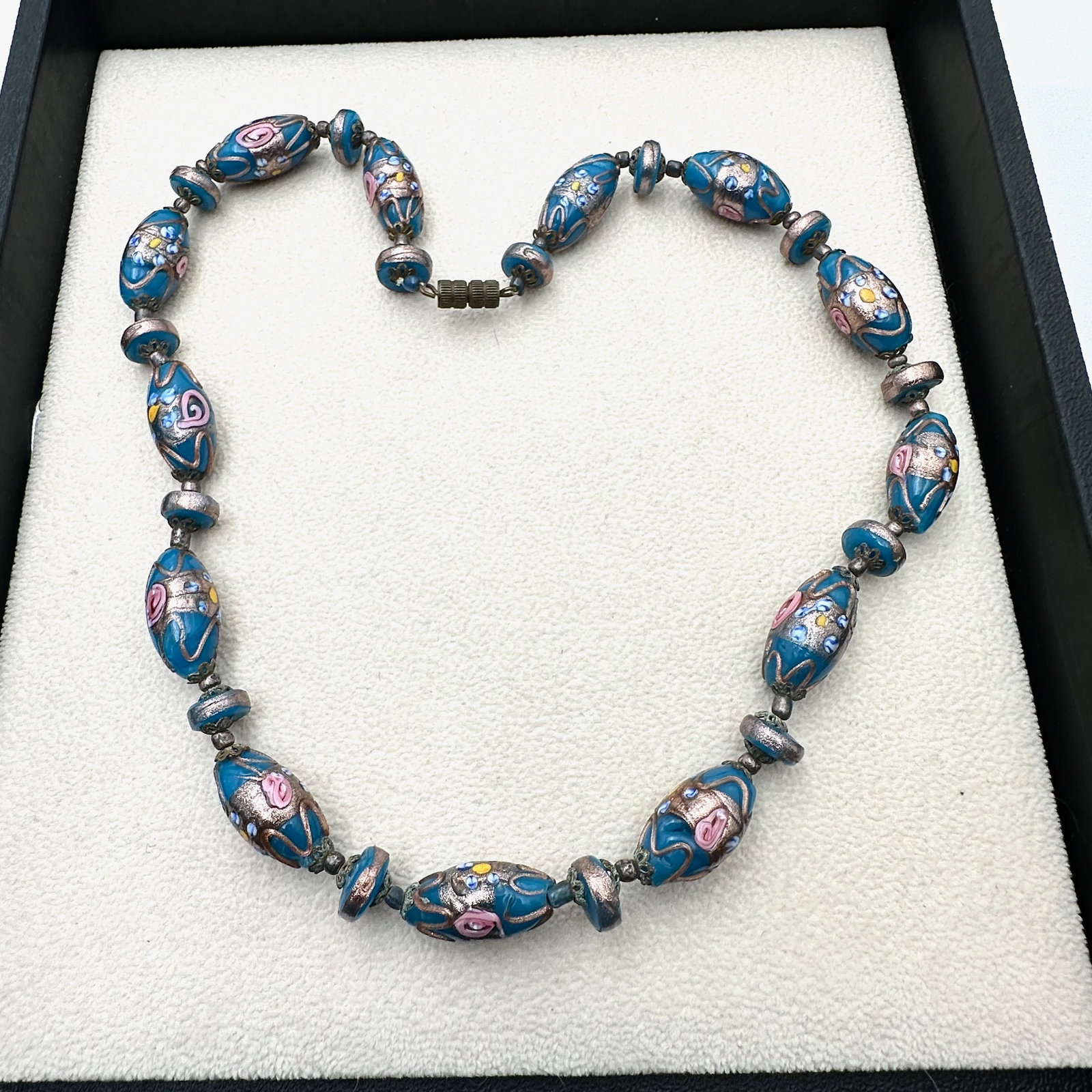 Antique Italian Wedding Cake Glass Bead Necklace 18 Inch Pink Blue (1 of 2)