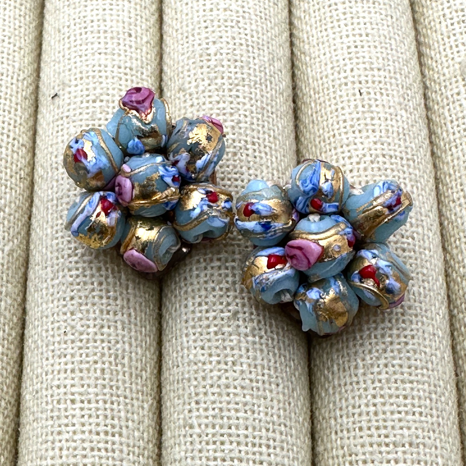 Vintage Italian Wedding Cake Bead Gold Tone Clip Earrings (1 of 2)