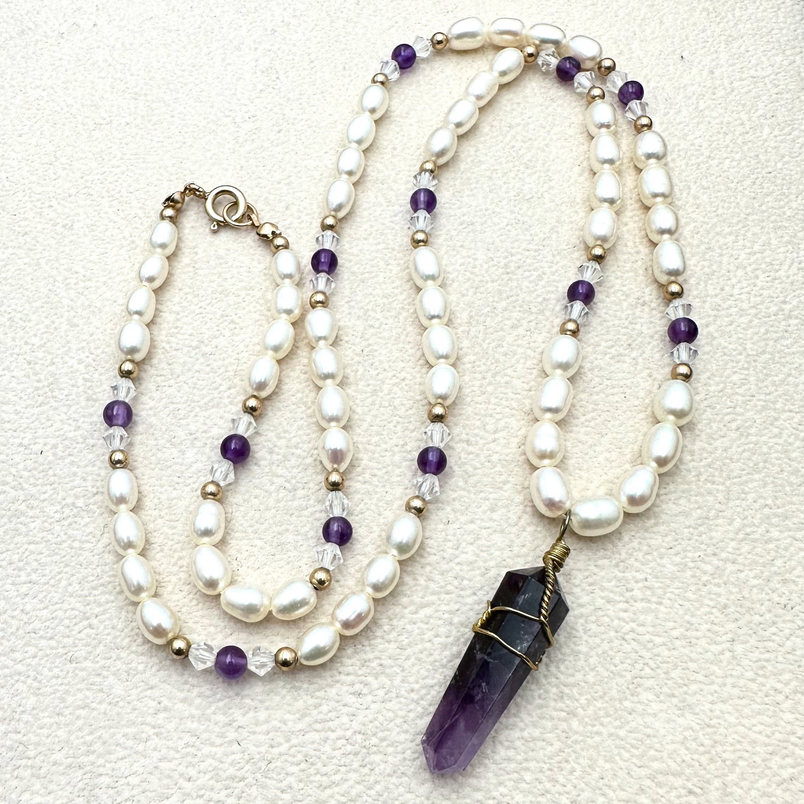 Vintage Freshwater Pearl Purple Amethyst Gold Filled Necklace 22 Inch Length (1 of 2)
