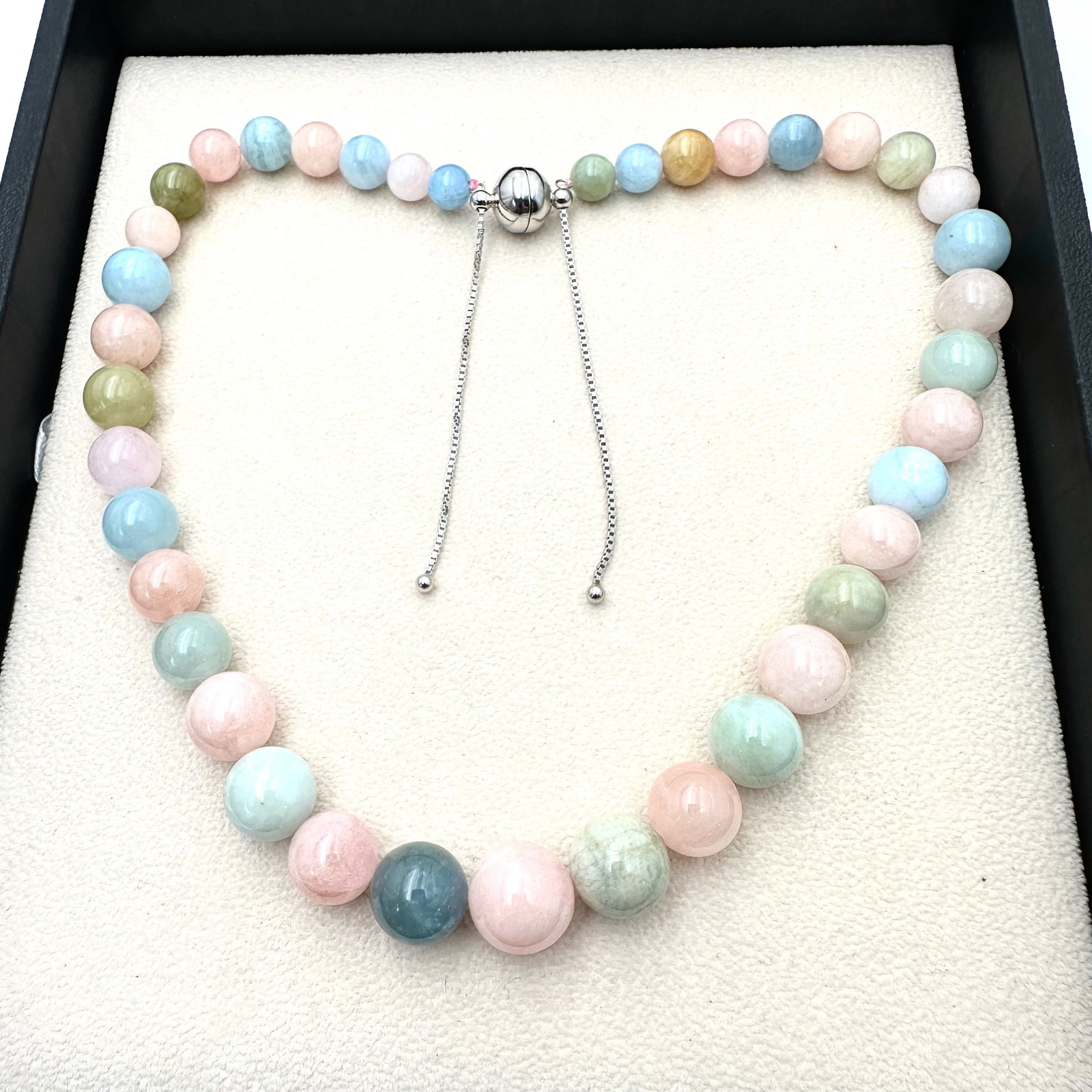 Pastel Multicolor Gemstone Bead Silver Adjustable Size Magnetic Clasp Necklace Fits Up to 20 Inch: Pastel Multicolor Gemstone Bead Silver Adjustable Size Magnetic Clasp Necklace Fits Up to 20 Inch