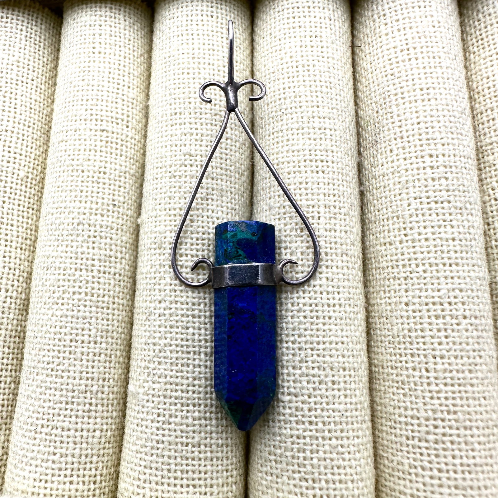 Blue Green Azurite Gemstone Sterling Silver Pendant 2.5 Inch (1 of 2)