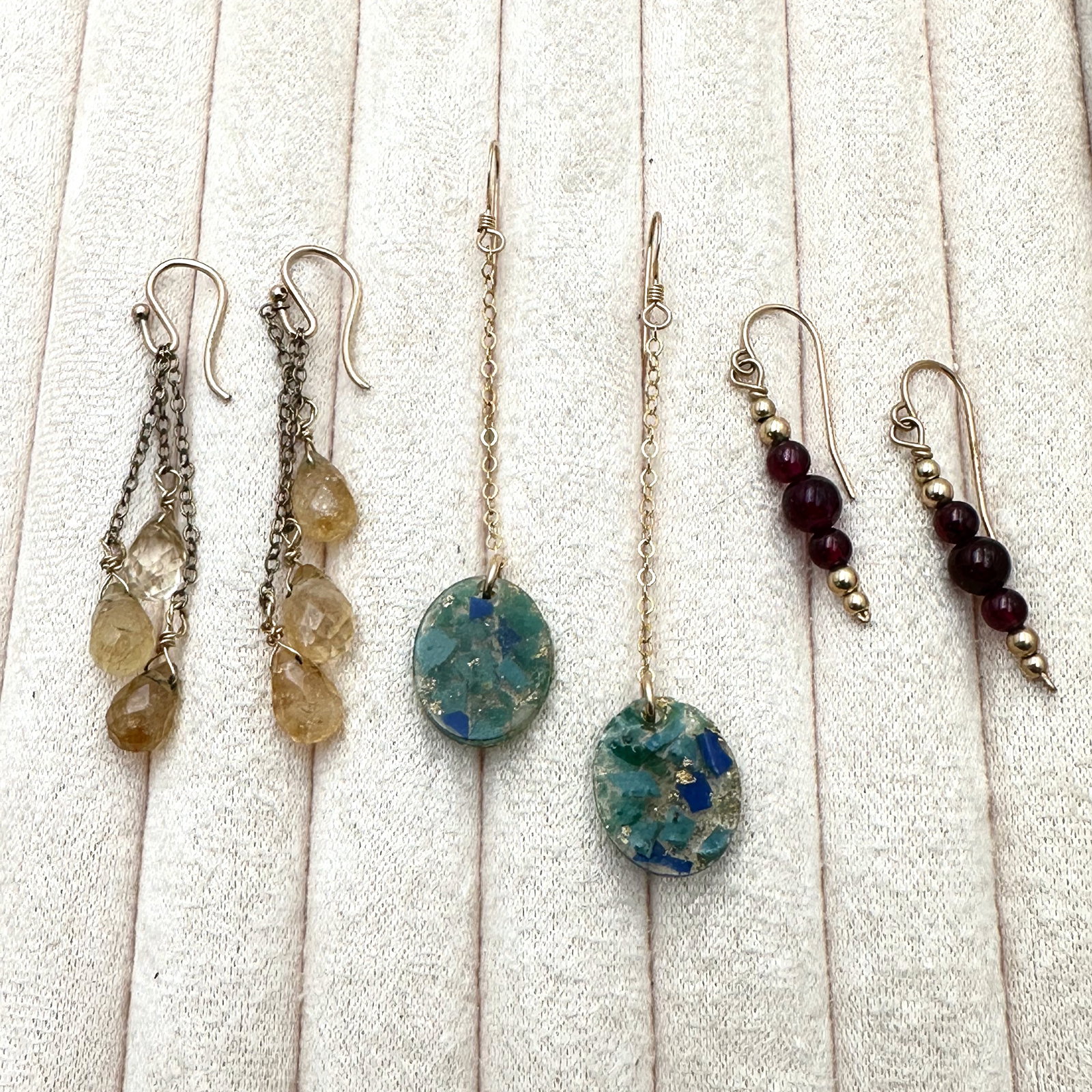 Group Collection Lot of Gold Plated Gemstone Glass Earrings (1 of 2)