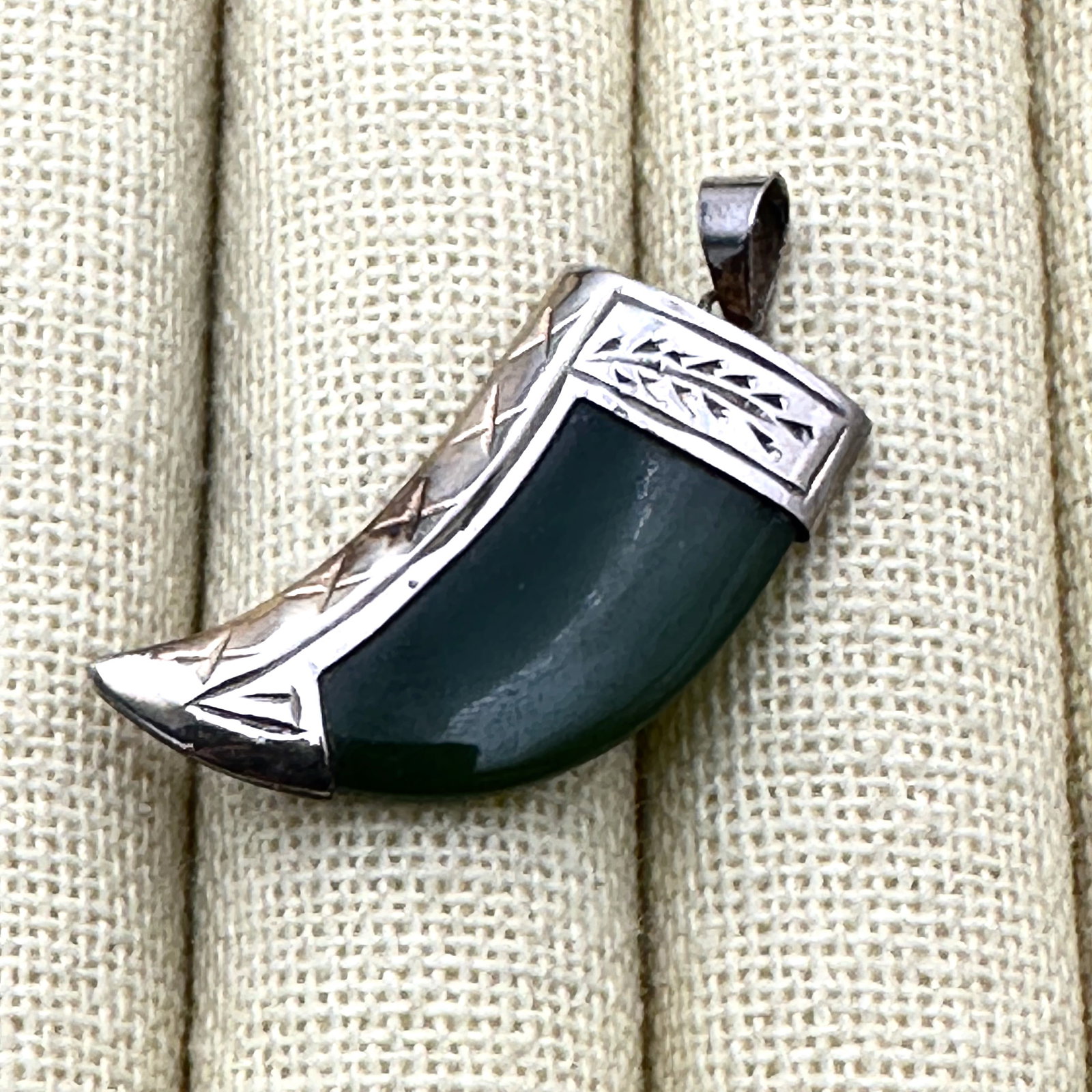 Sterling Silver Green Gemstone Pendant 1.5 Inch