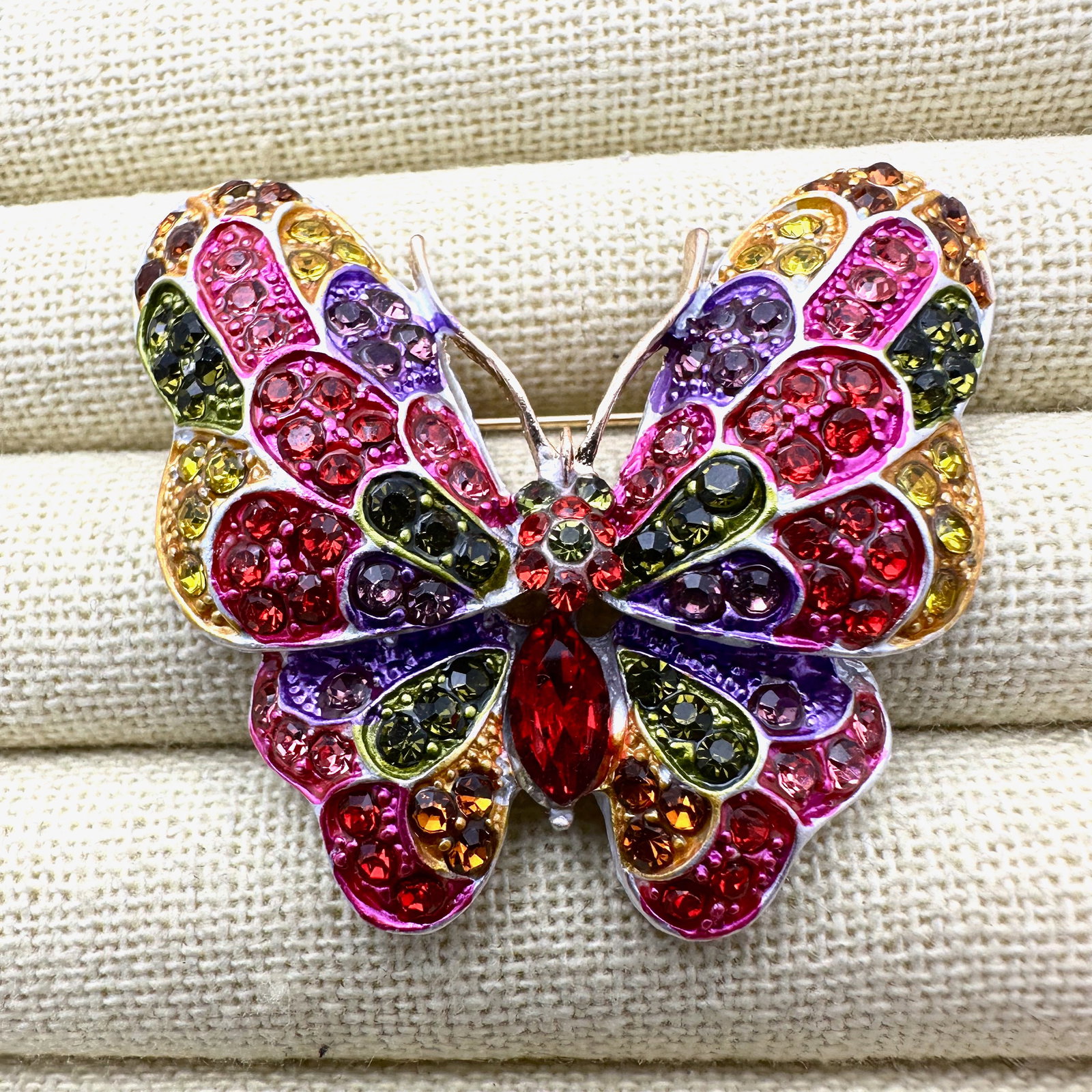 Multicolor Crystal Gold Tone Butterfly Brooch Pin 2 Inch (1 of 2)