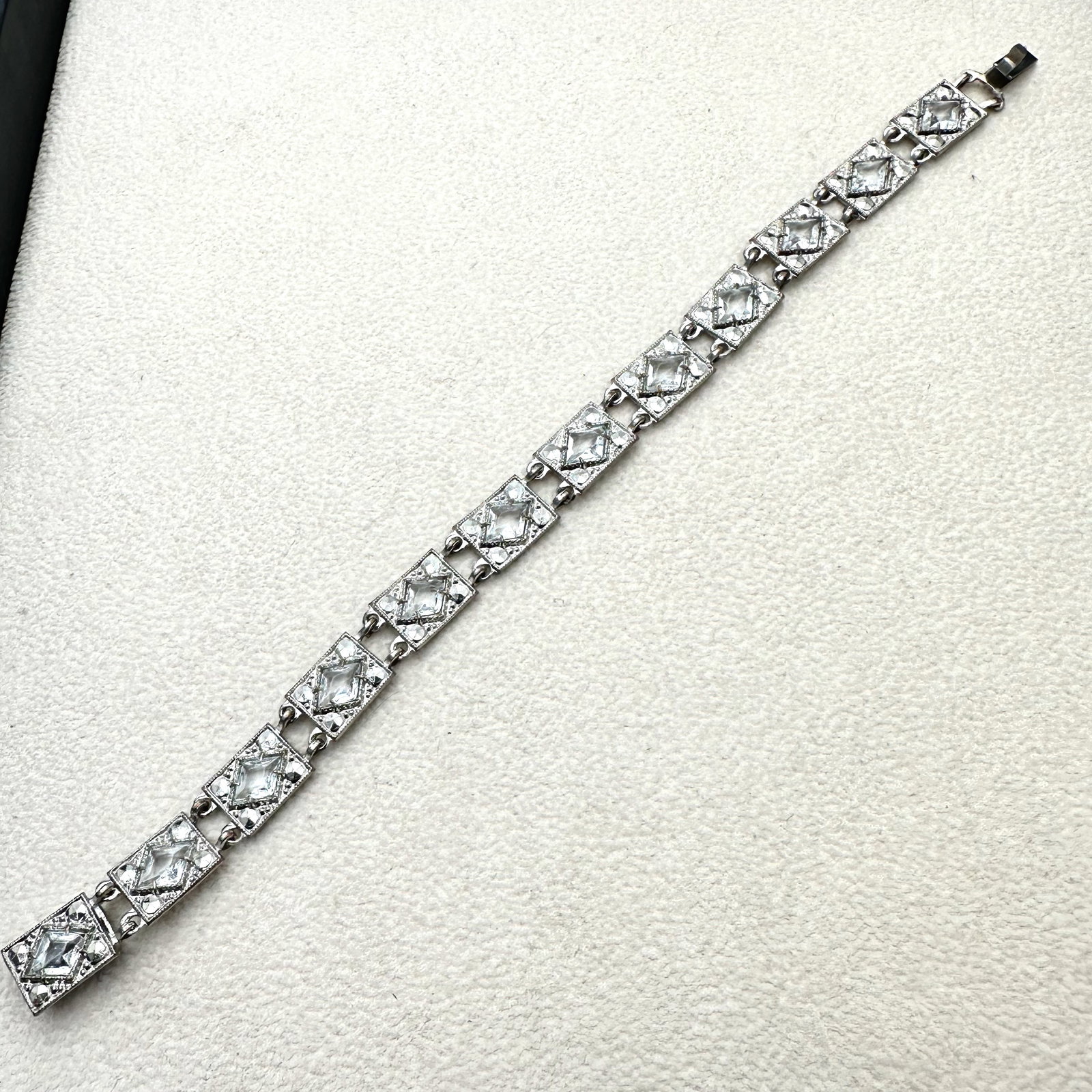 Antique Art Deco Clear Czech Glass Silver Tone Bracelet Signed Czechoslovakia 7 Inch (1 of 2)