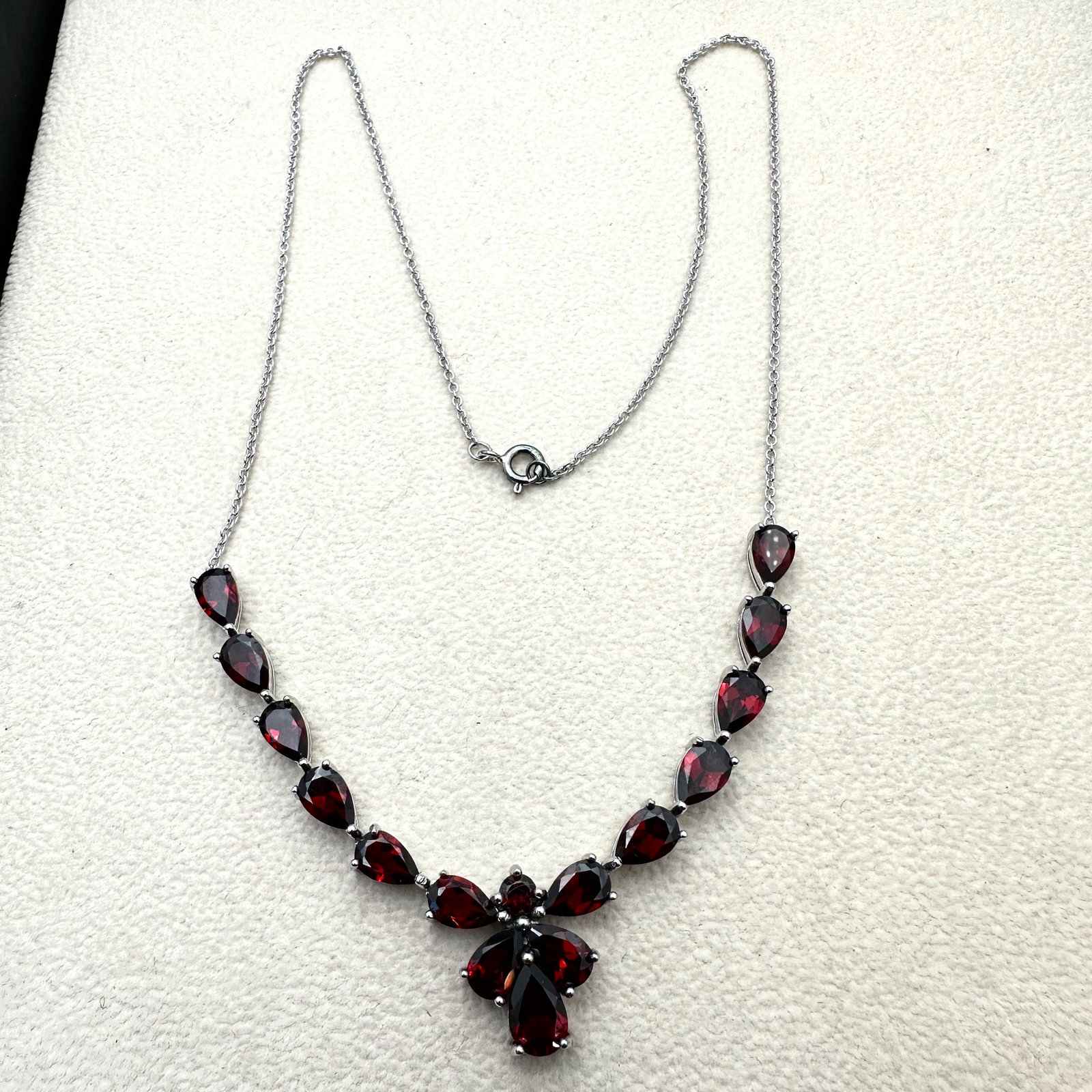 Red Garnet Sterling Silver Necklace 17 Inch Wearable Length: Red Garnet Sterling Silver Necklace 17 Inch Wearable Length
