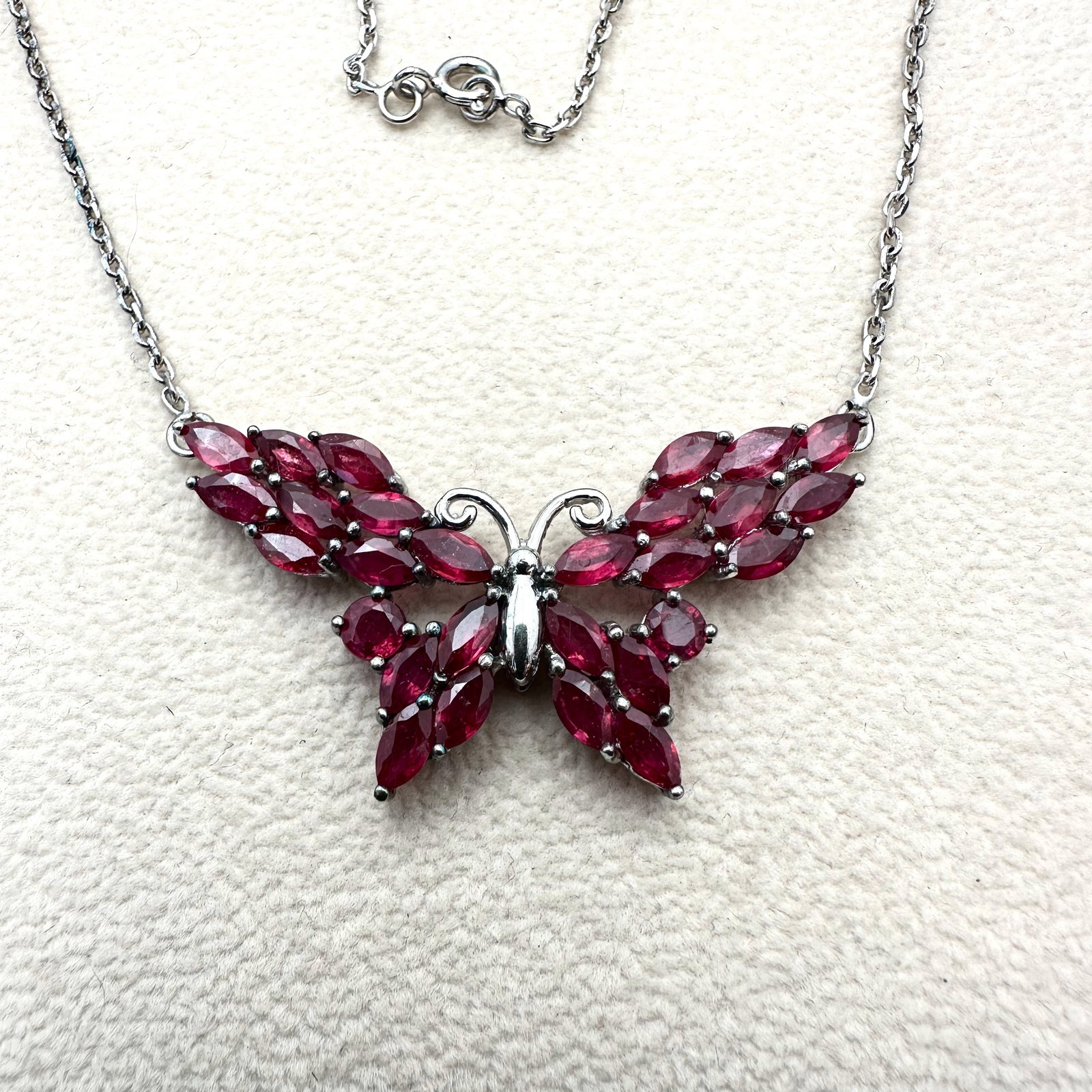 Red Garnet Sterling Silver Butterfly Necklace 18 Inch Wearable Length 2 Inch Butterfly Across: Red Garnet Sterling Silver Butterfly Necklace 18 Inch Wearable Length 2 Inch Butterfly Across