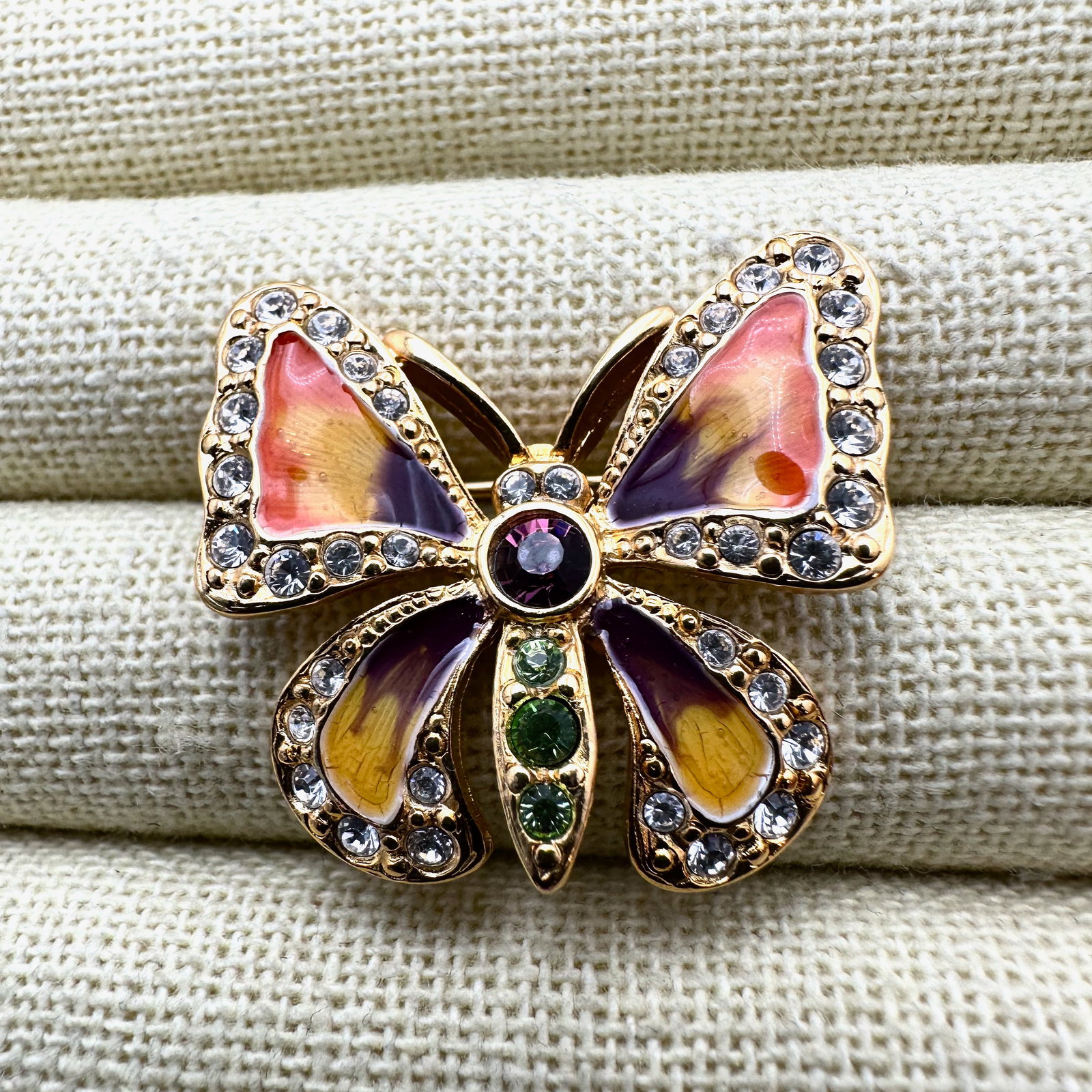 Vintage Joan Rivers Multicolor Enamel And Crystal Gold Tone Butterfly Brooch Pin 1.25 Inch (1 of 2)
