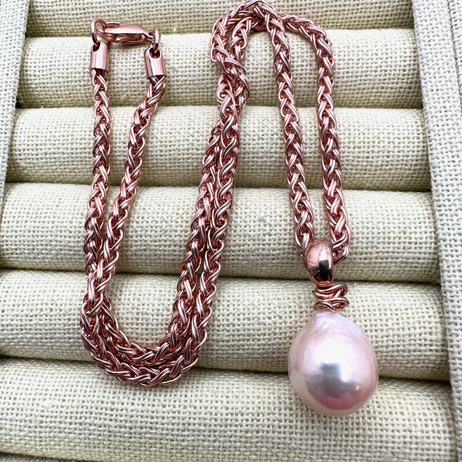 Rose Gold Plated 18 Inch Heavy Chain Ming Freshwater Pearl Pendant Necklace: Rose Gold Plated 18 Inch Heavy Chain Ming Freshwater Pearl Pendant Necklace
