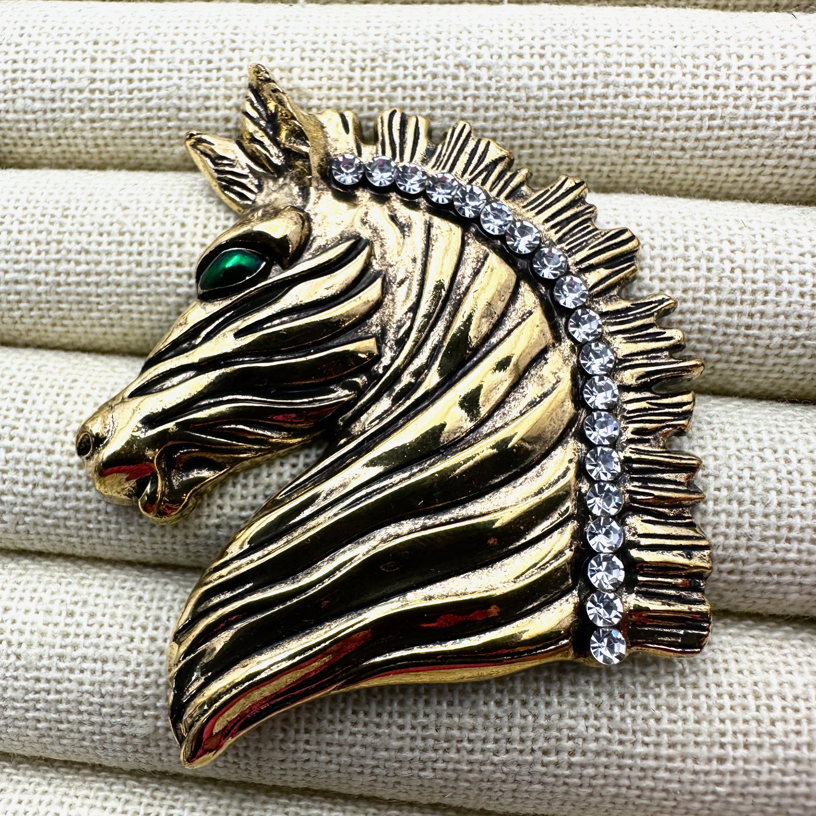 Clear Crystal Gold Tone Horse Brooch Pin 2.25 Inch (1 of 2)